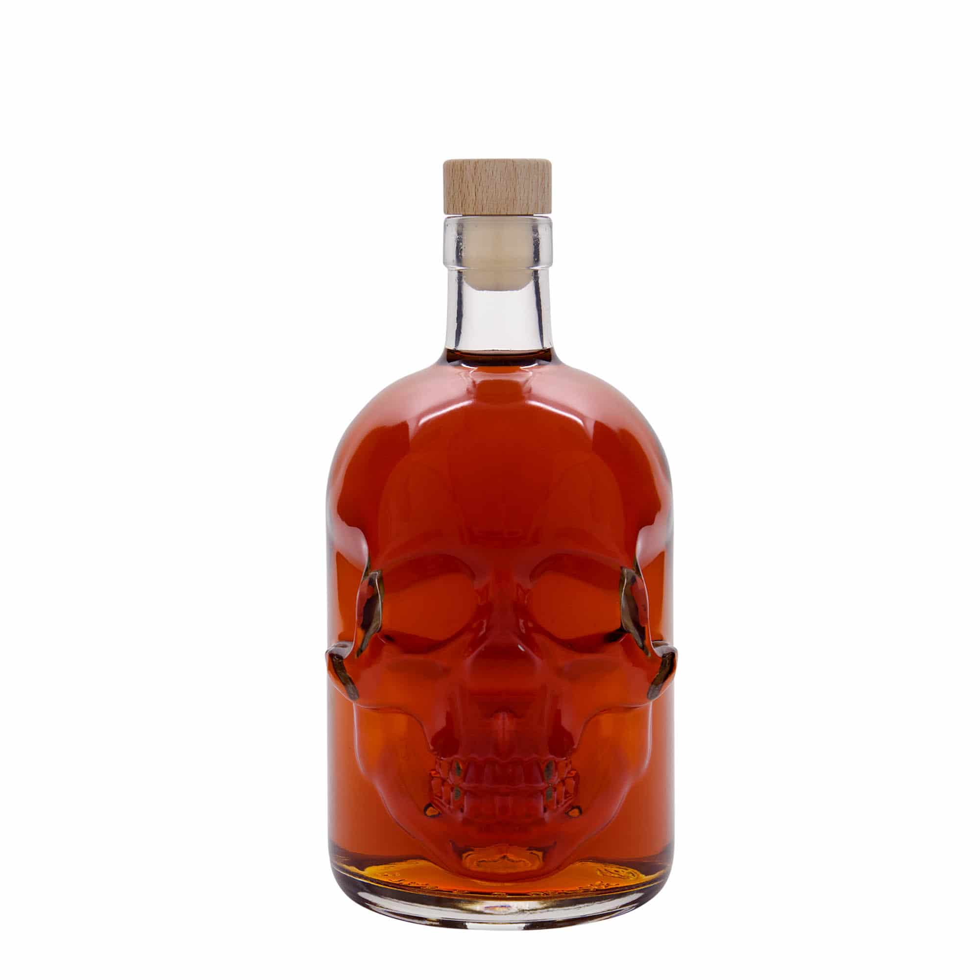 Botella de vidrio 'Calavera' de 700 ml, boca: corcho