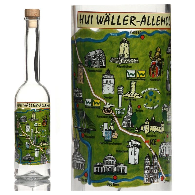 Botella de vidrio de 500 ml 'Opera', motivo: Westerwald, boca: corcho Botella de vidrio de 500 ml 'Opera', motivo: Westerwald, boca: corcho