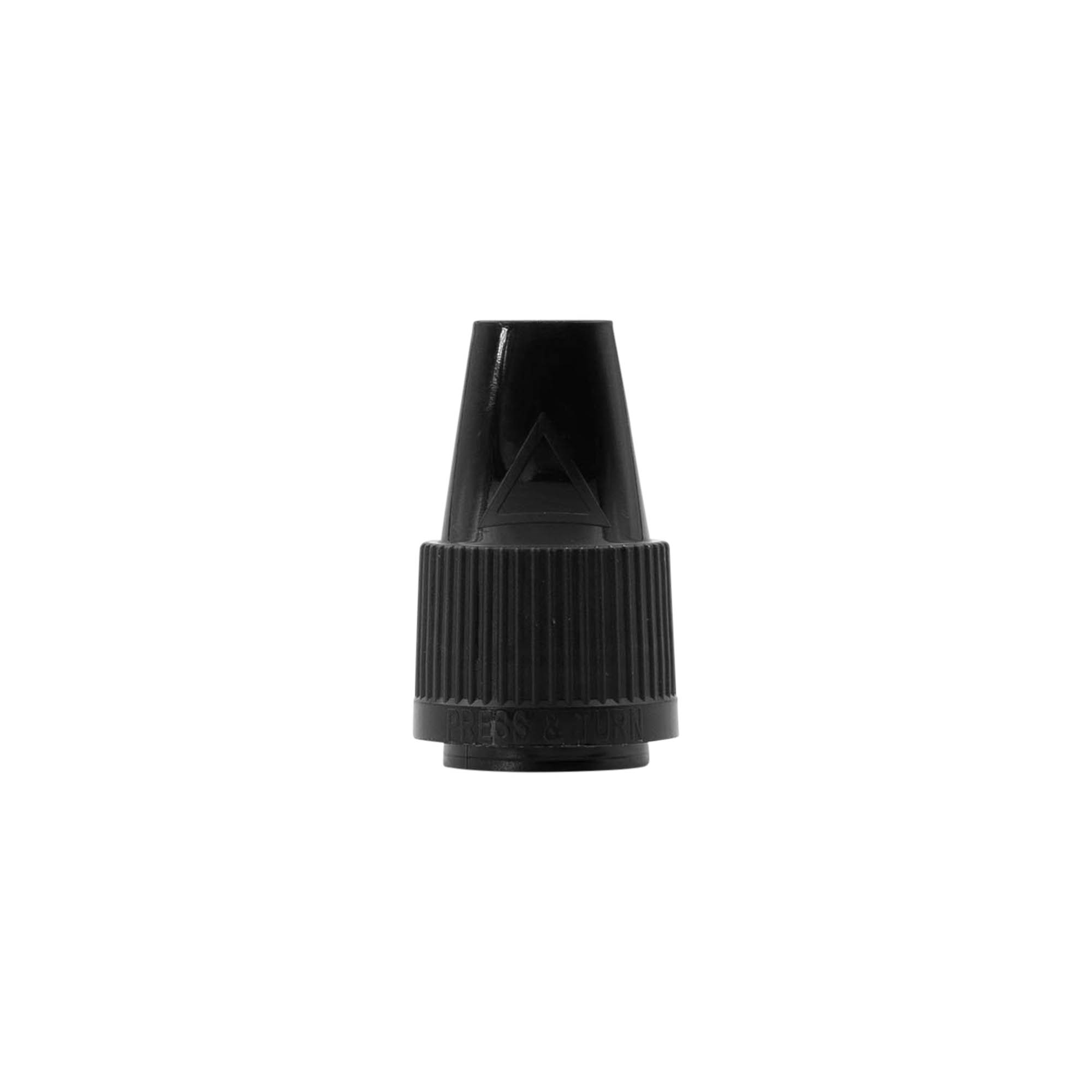 Tapa de rosca con cierre de seguridad y protección infantil para 'E-Liquid', plástico PP, negro Tapa de rosca con cierre de seguridad y protección infantil para 'E-Liquid', plástico PP, negro