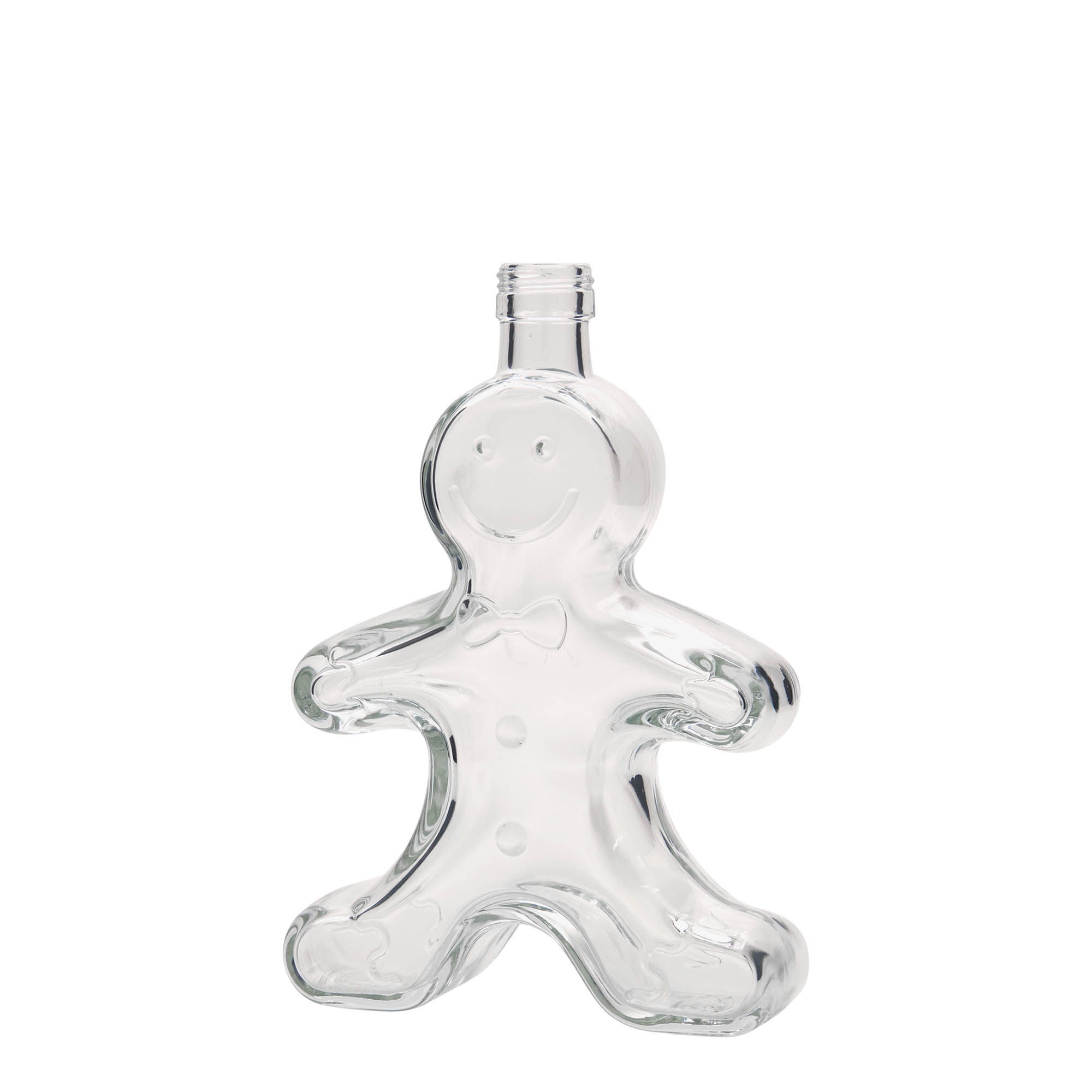 Botella de vidrio de 250 ml 'Hombre de pan de jengibre', boca: PP 24 Botella de vidrio de 250 ml 'Hombre de pan de jengibre', boca: PP 24