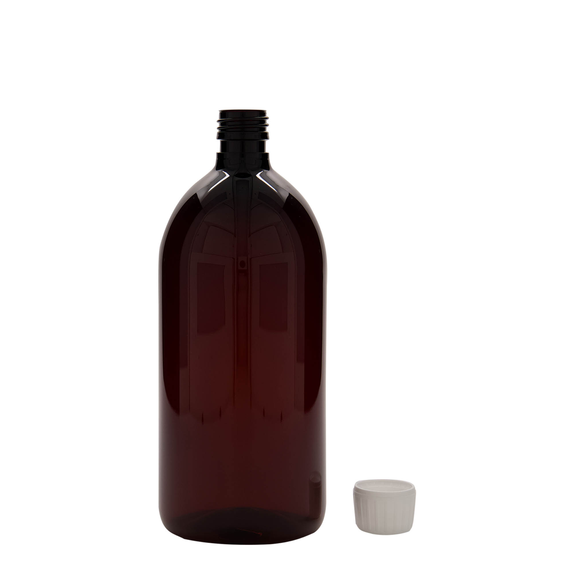 1.000 ml botella médica de PET, marrón, plástico, boca: PP 28