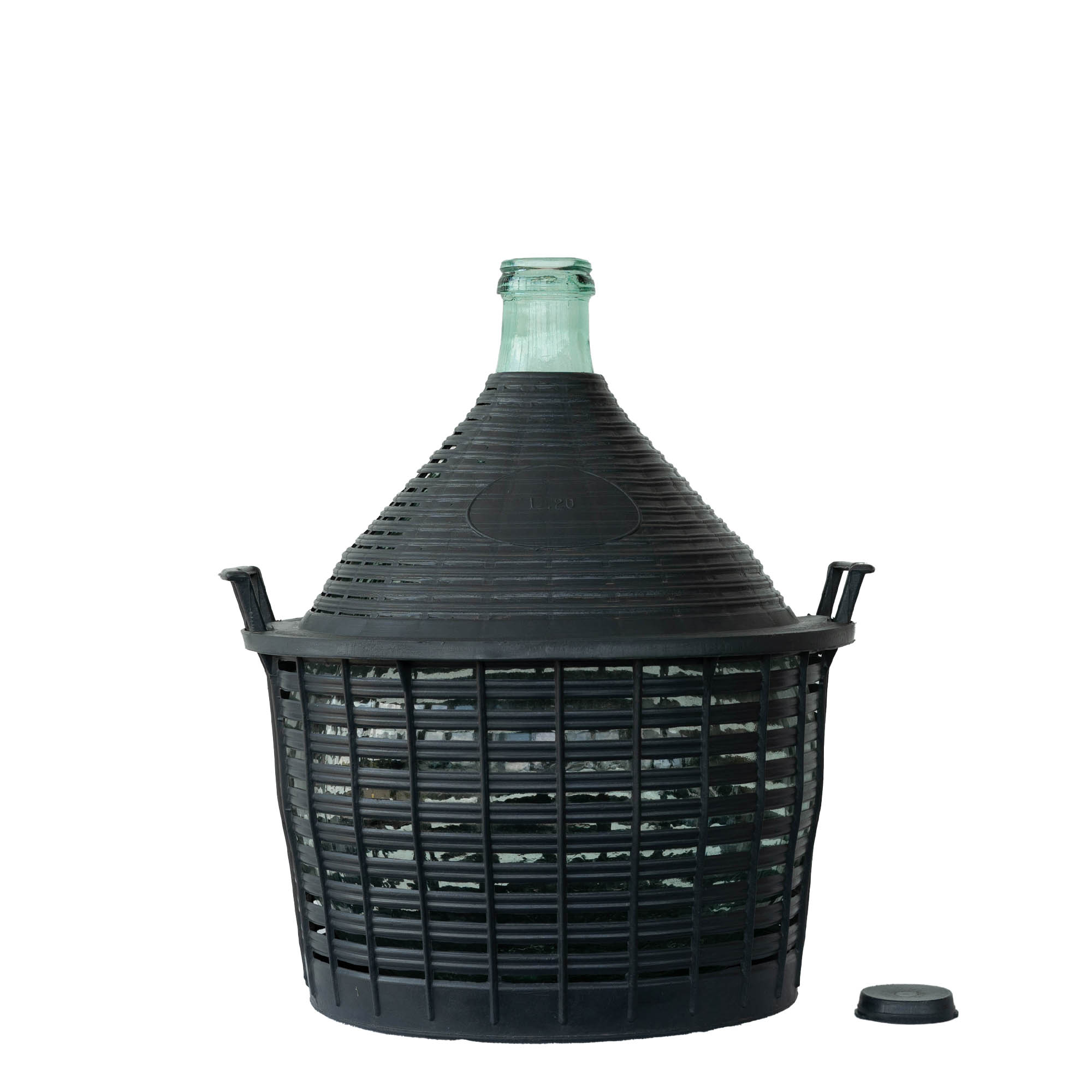 Botella de balón de 20 l, cuello estrecho, vidrio, boca: tapa de solapa