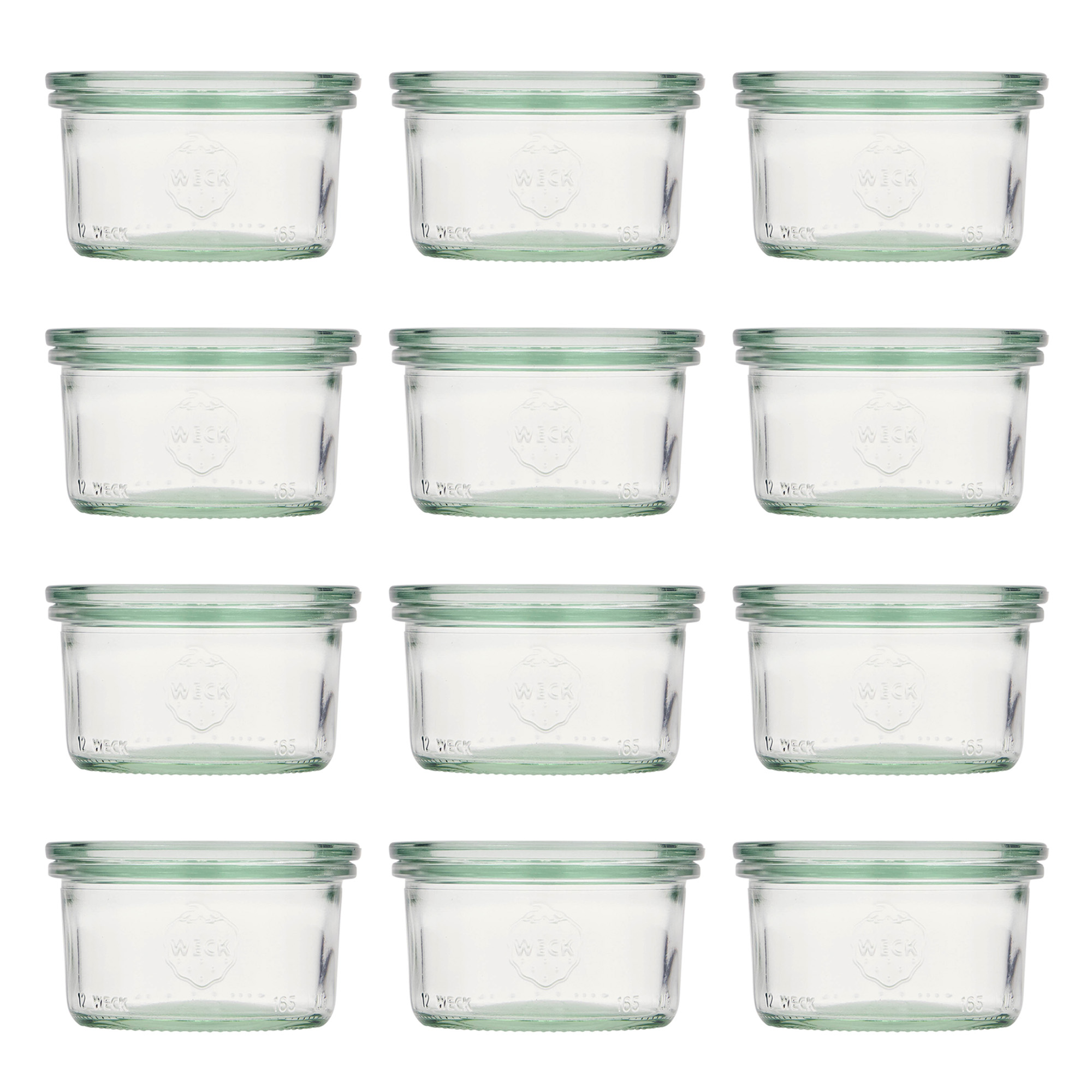 12x 165 ml tarro WECK de boca ancha con tapa de vidrio RR 80