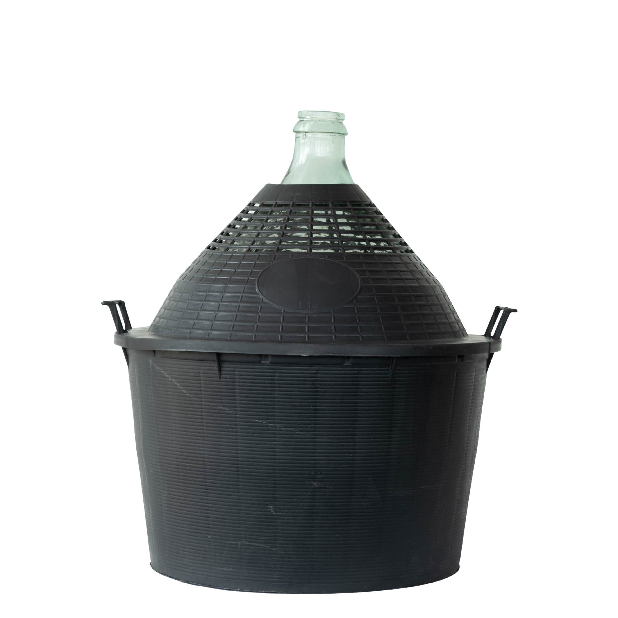 Botella de balón de 34 l, cuello estrecho, vidrio, boca: tapa de solapa Botella de balón de 34 l, cuello estrecho, vidrio, boca: tapa de solapa