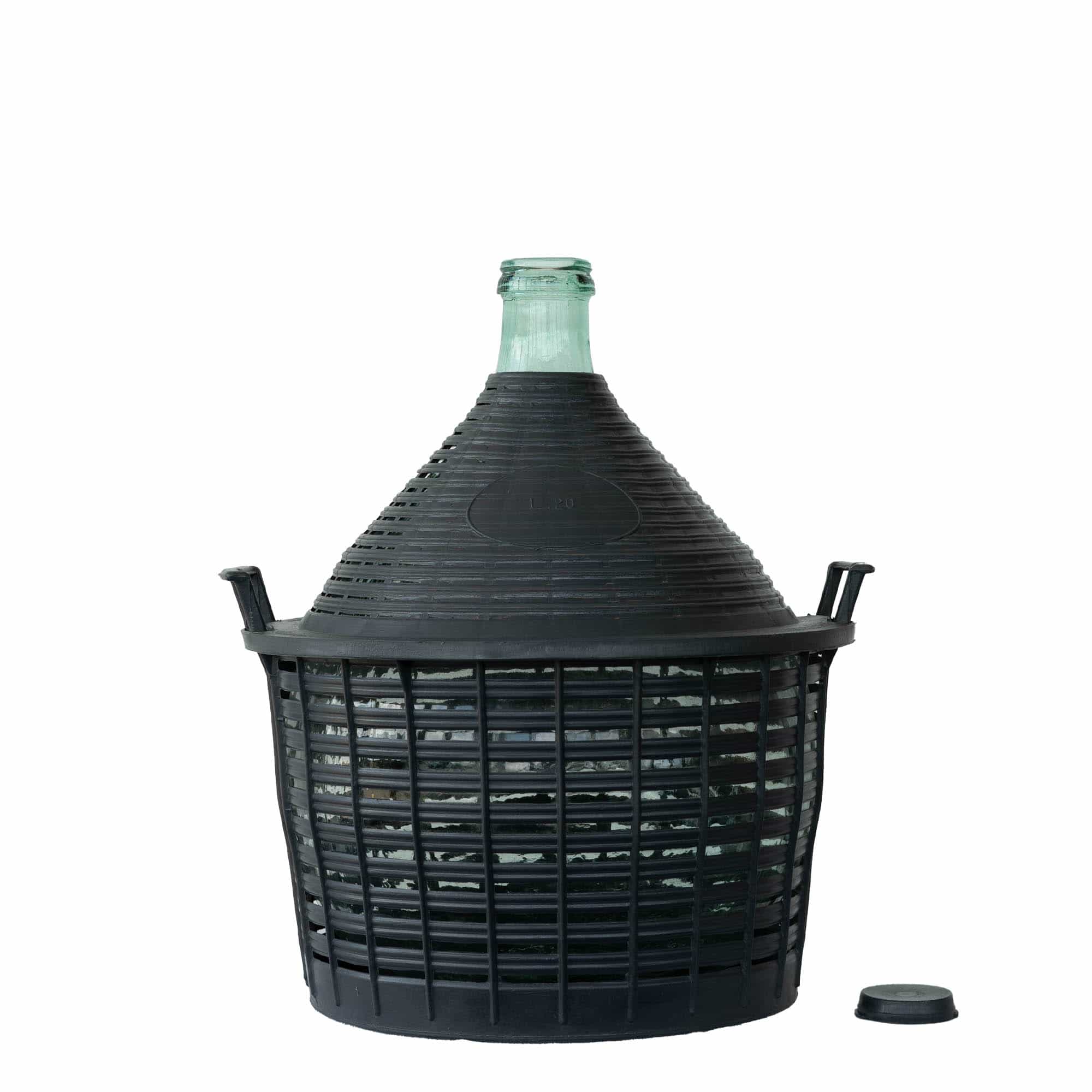 Botella de balón de 20 l, cuello estrecho, vidrio, boca: tapa de solapa