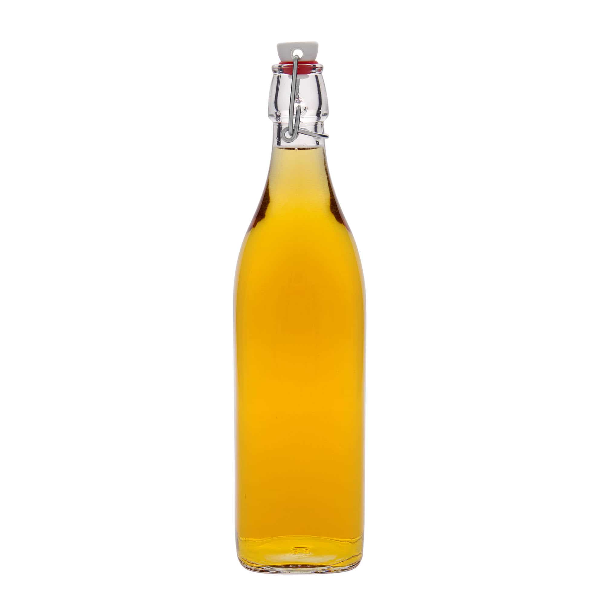 Botella de vidrio 'Swing' de 1000 ml, cuadrada, boca: tapón mecánico