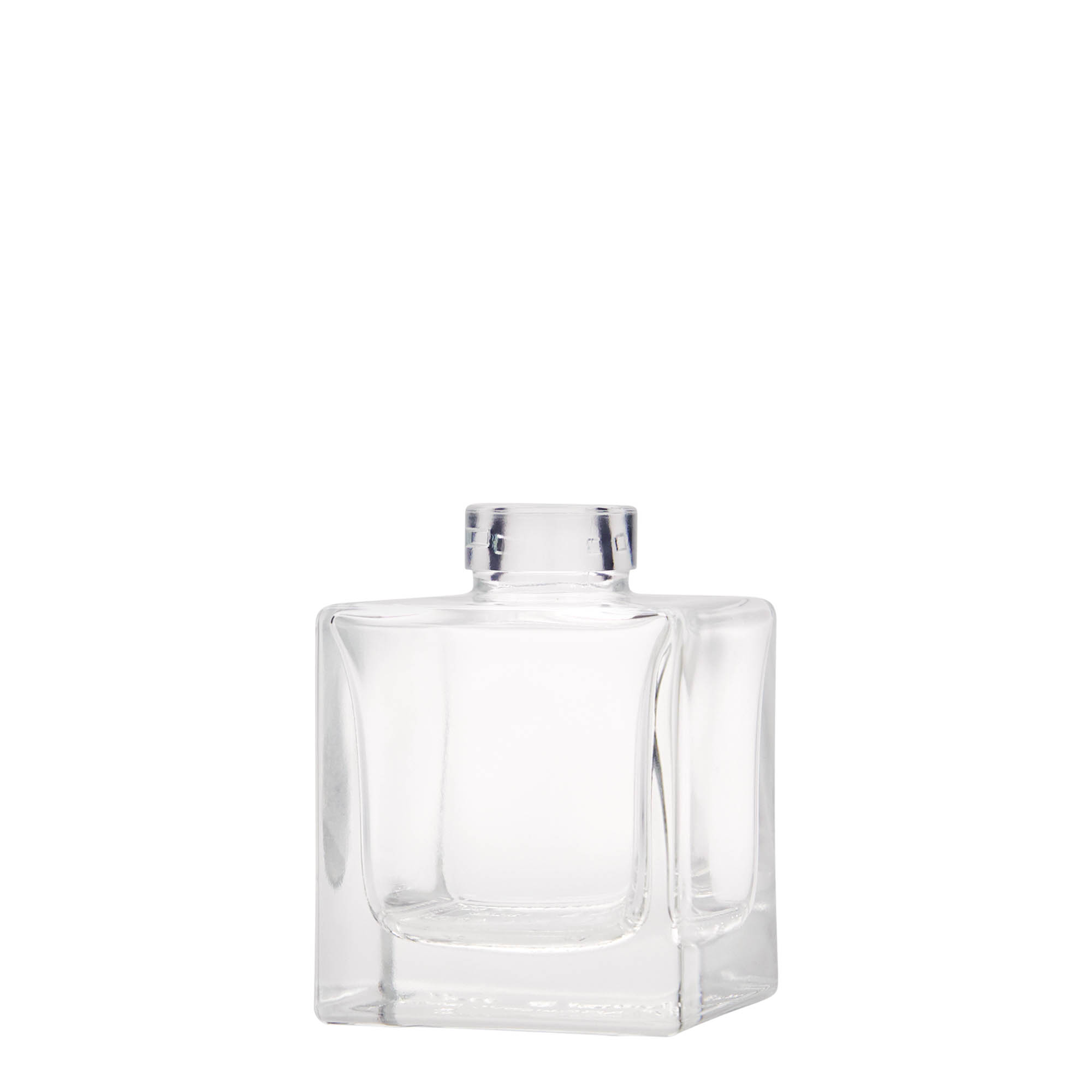 Botella de vidrio de 100 ml 'Cube', cuadrada, boca: corcho