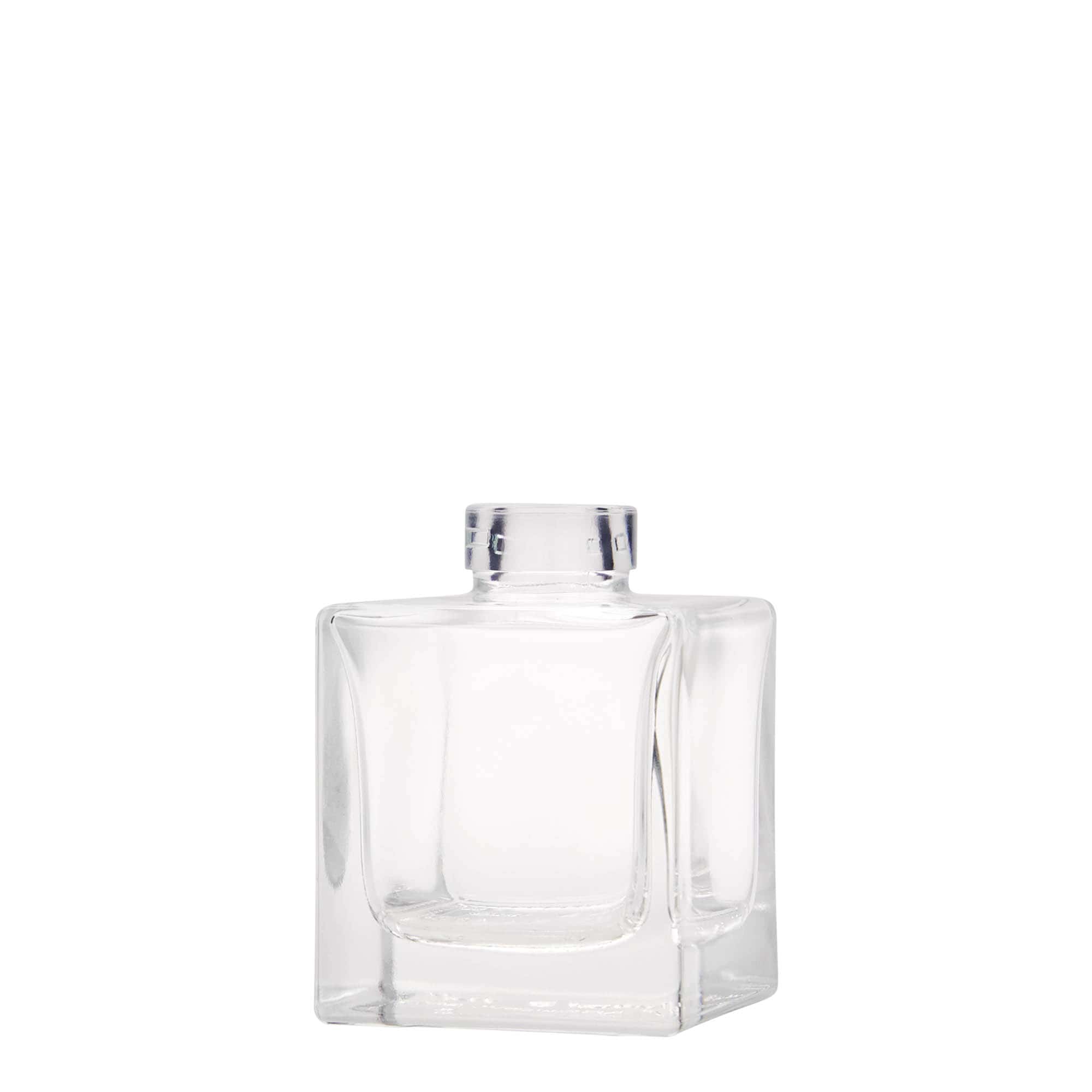 Botella de vidrio de 100 ml 'Cube', cuadrada, boca: corcho