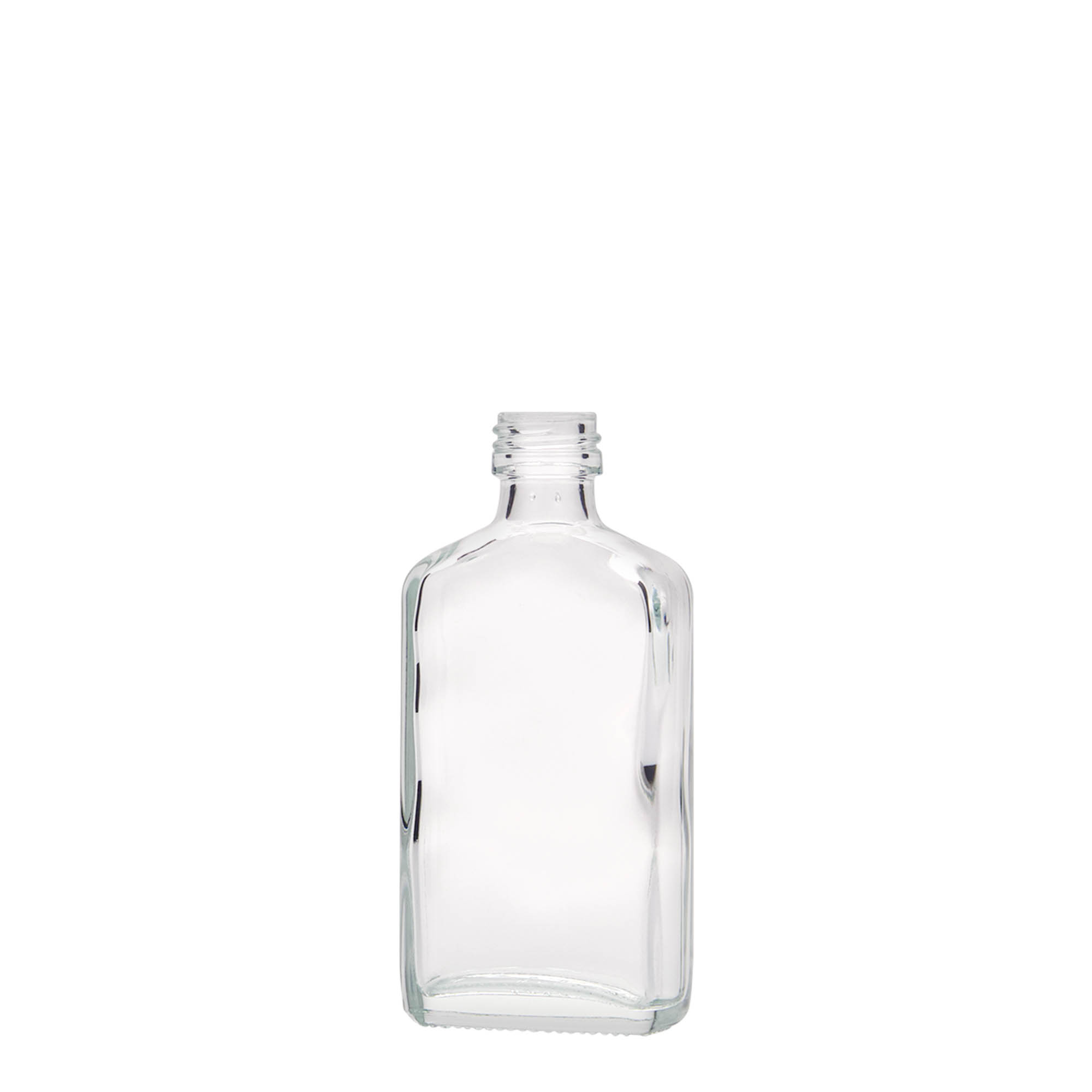 Botella de bolsillo de 50 ml, rectangular, vidrio, boca: PP 18 Botella de bolsillo de 50 ml, rectangular, vidrio, boca: PP 18