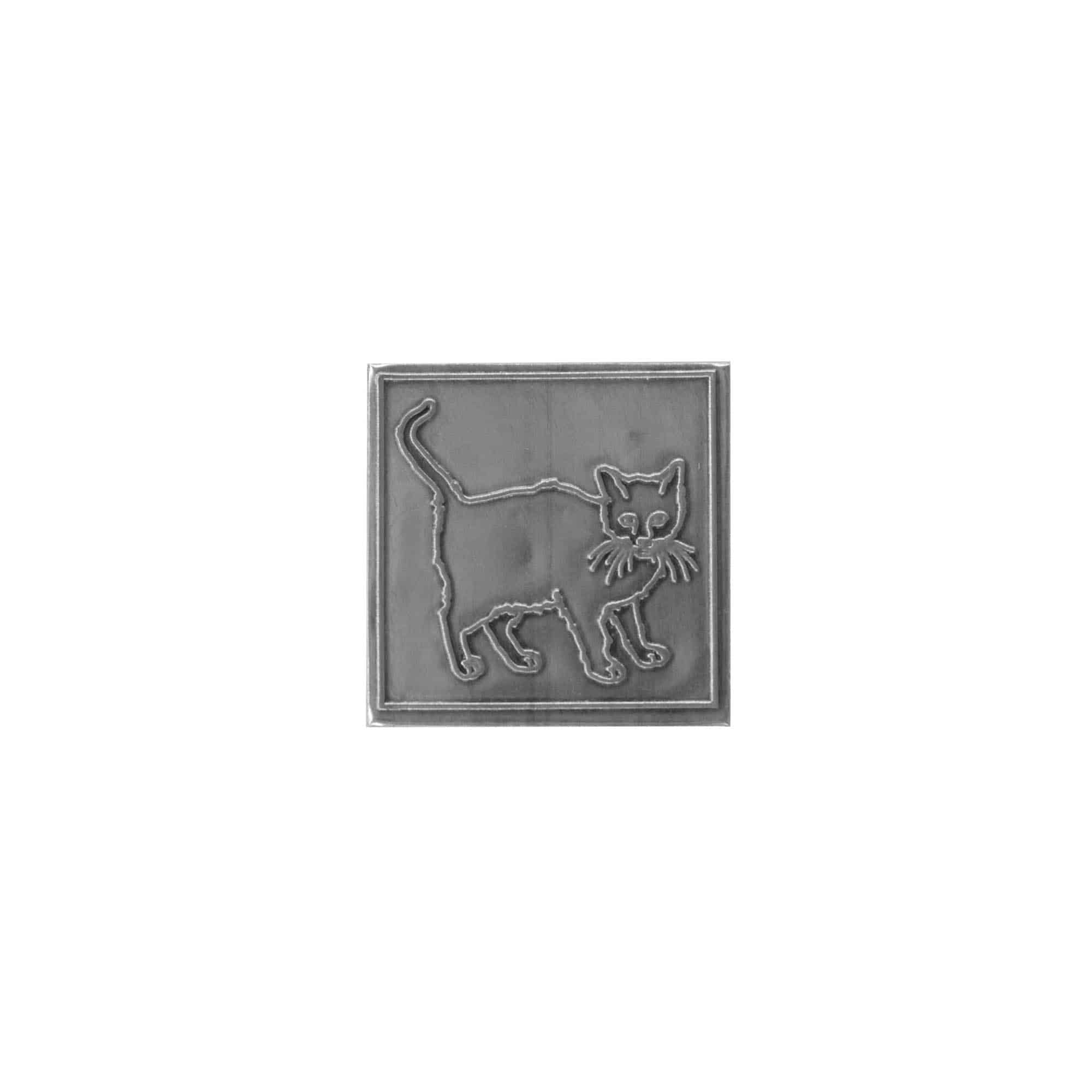 Etiqueta de estaño 'Gato', cuadrada, metal, plateado Etiqueta de estaño 'Gato', cuadrada, metal, plateado