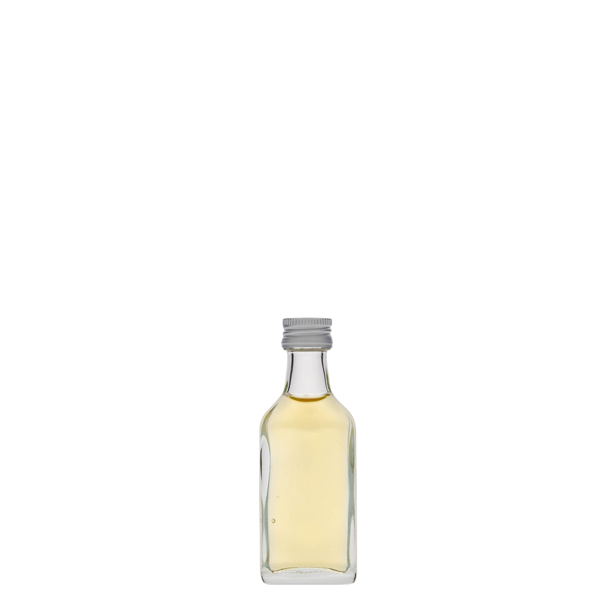 Botella de bolsillo de 20 ml, rectangular, vidrio, boca: PP 18