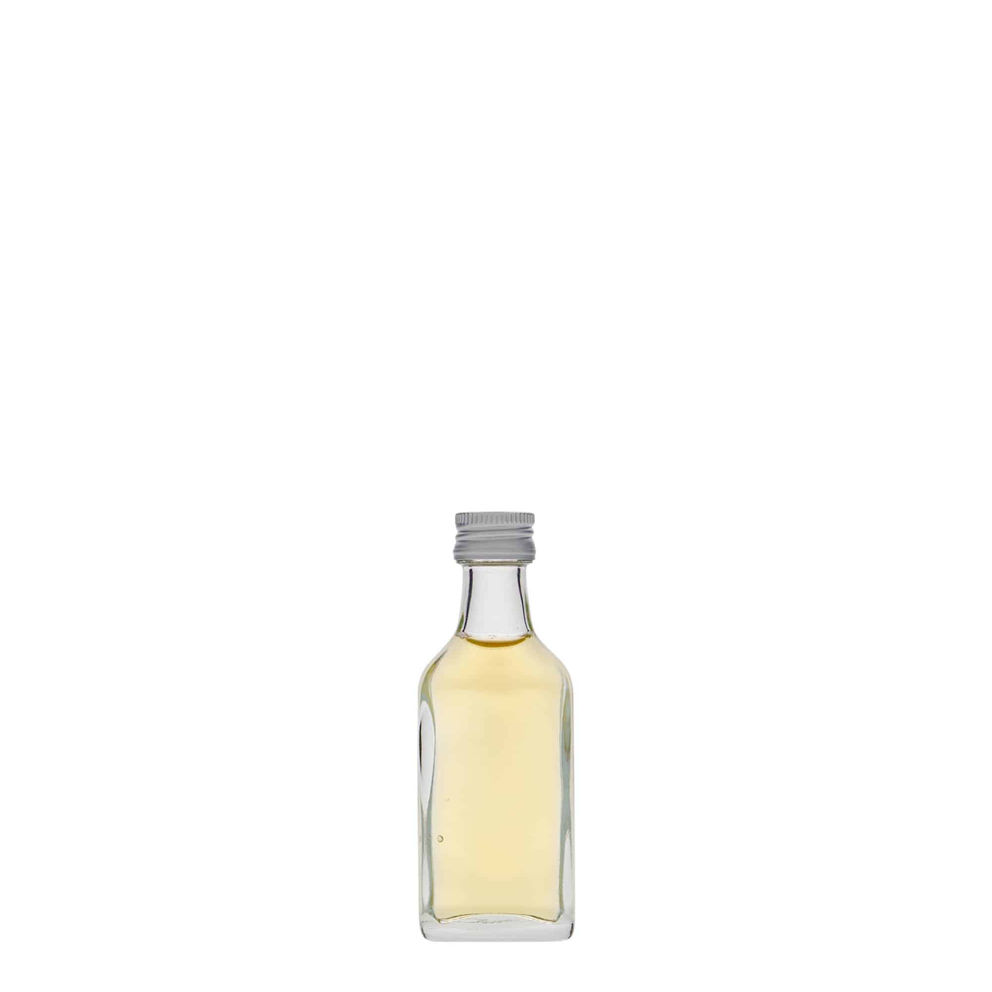 Botella de bolsillo de 20 ml, rectangular, vidrio, boca: PP 18