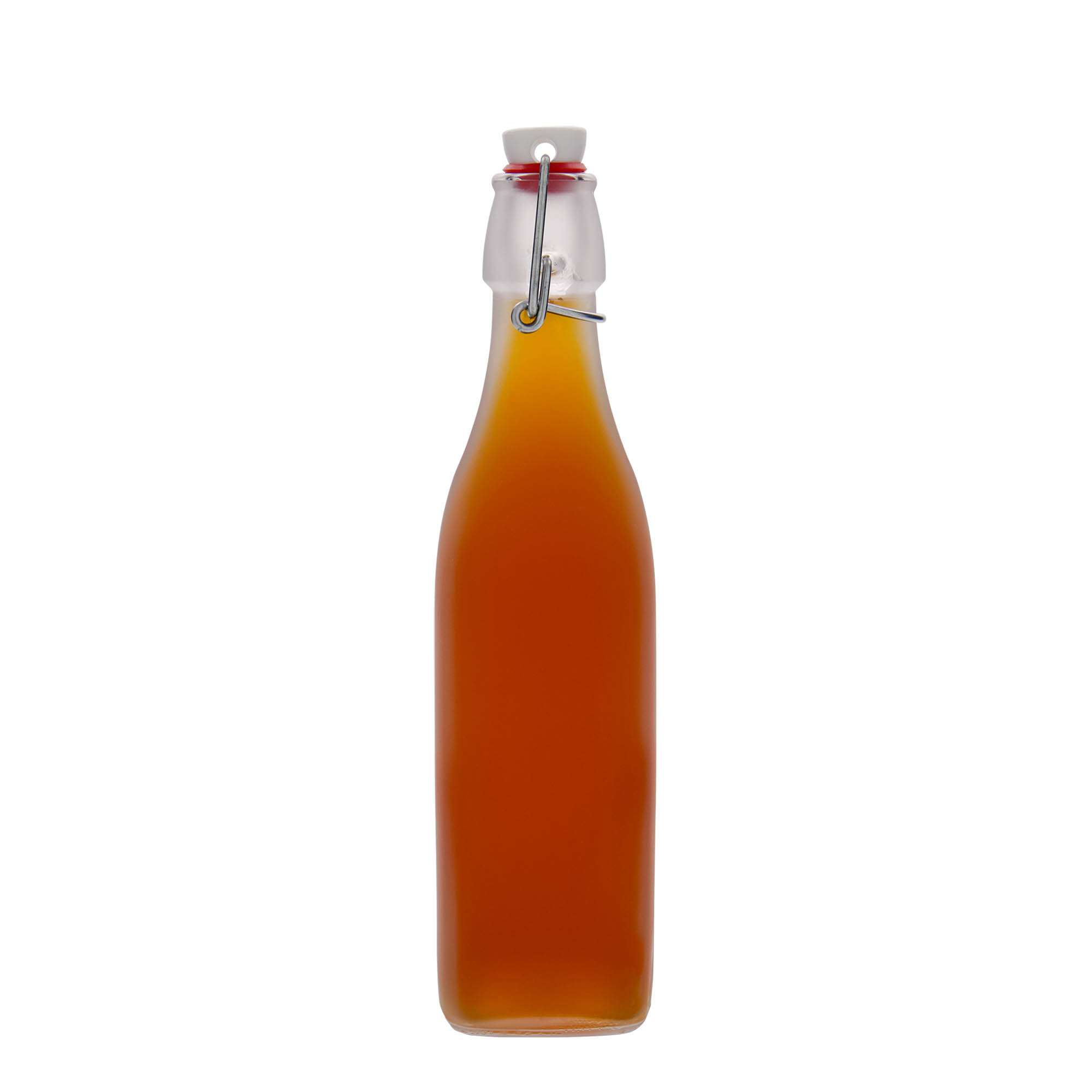 Botella de vidrio de 500 ml 'Swing, cuadrada, blanca, boca: cierre de palanca' Botella de vidrio de 500 ml 'Swing, cuadrada, blanca, boca: cierre de palanca'