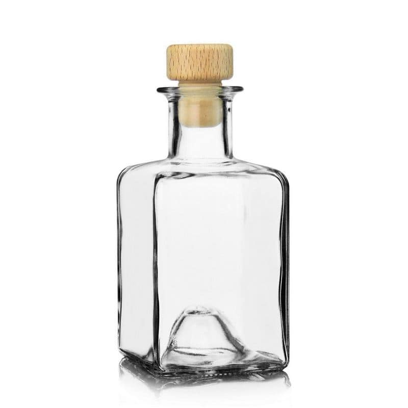 Botella de vidrio 'Kubica' de 200 ml, cuadrada, boca: corcho