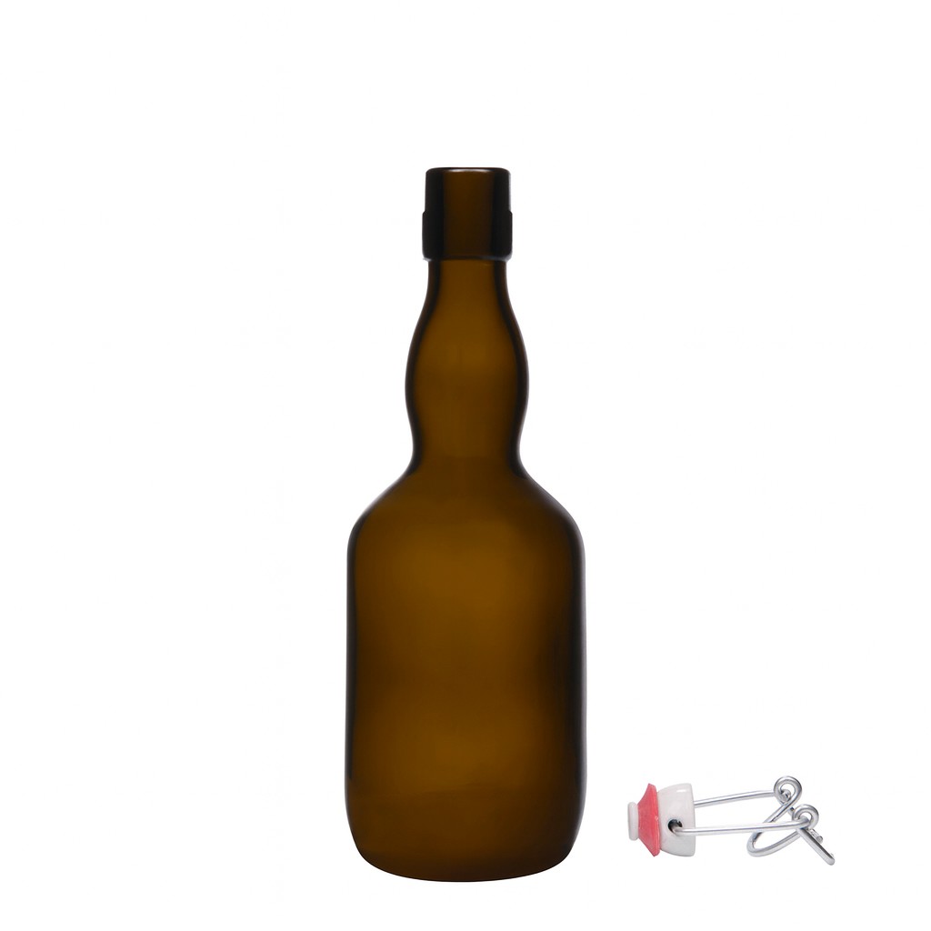 Botella de cerveza de 500 ml con cuello de ánfora, vidrio, verde antiguo, boca: cierre de palanca