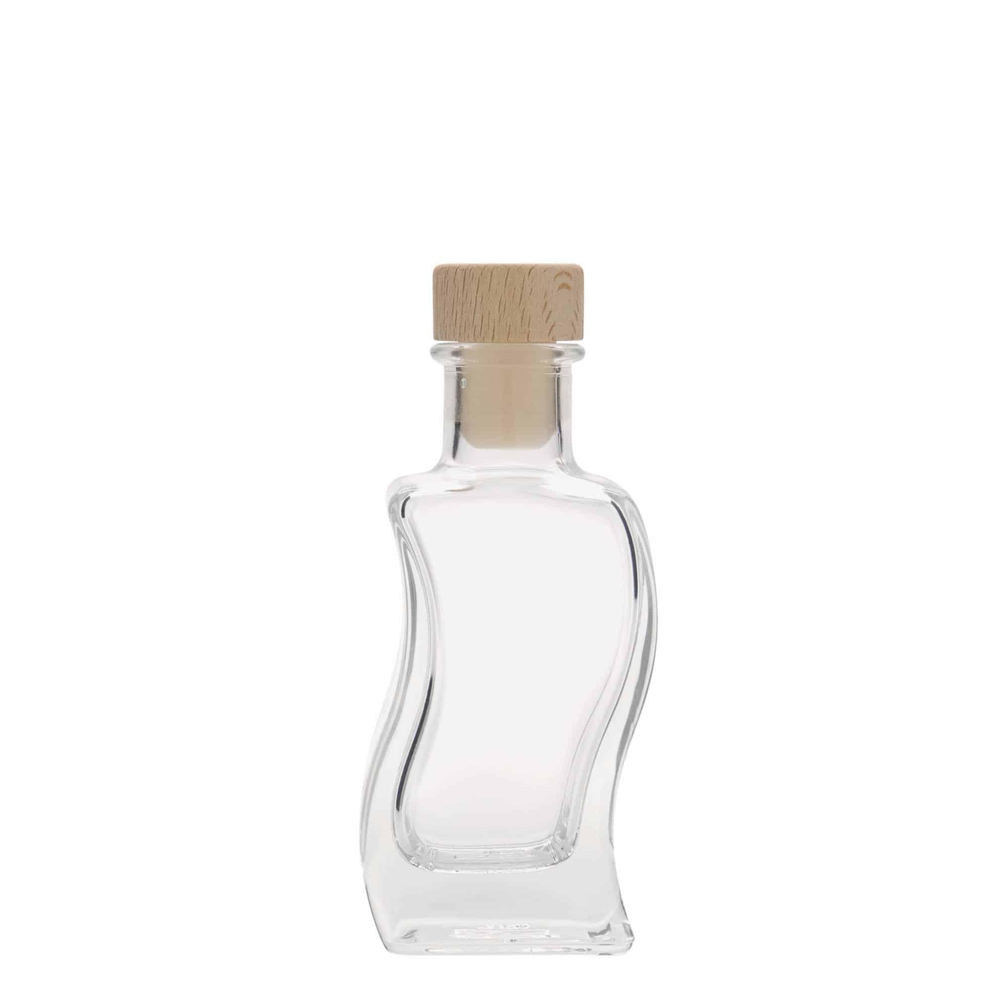 Botella de vidrio 'Onda' de 100 ml, cuadrada, boca: corcho