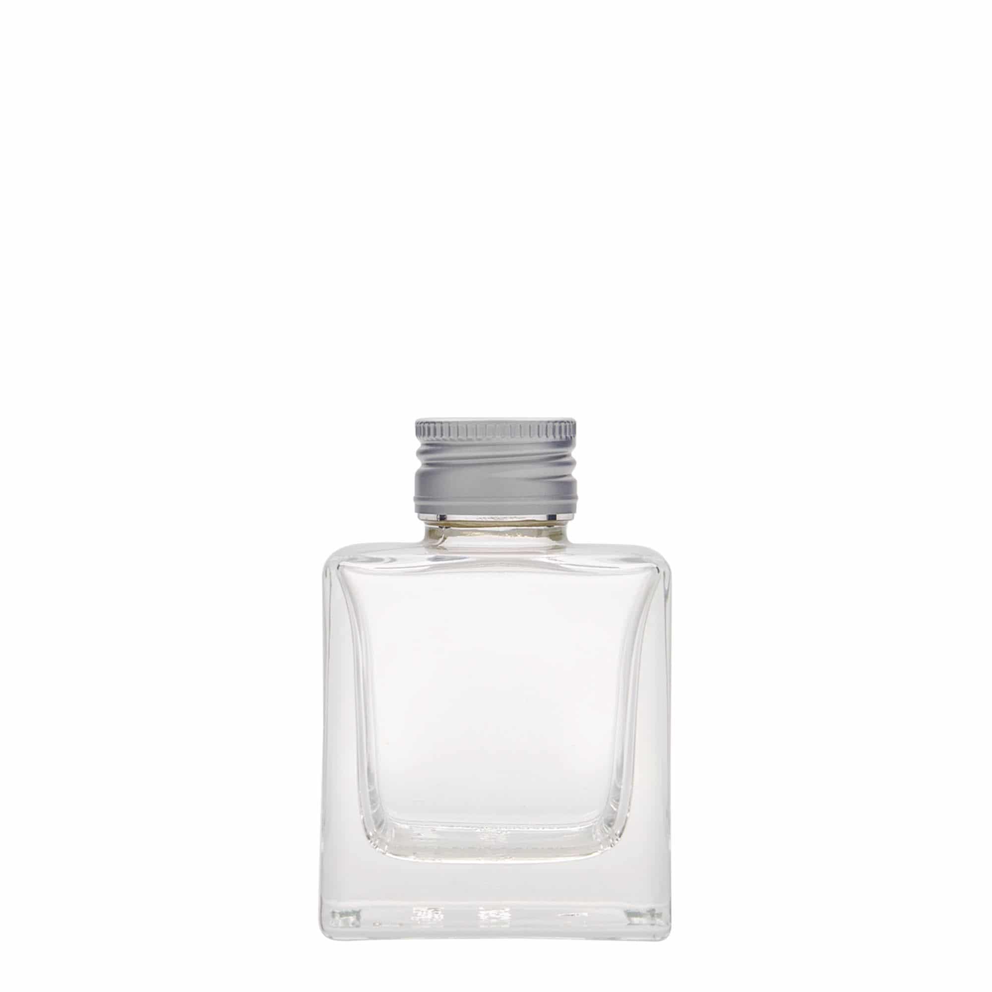 Botella de vidrio 'Cube' de 100 ml, cuadrada, boca: PP 28