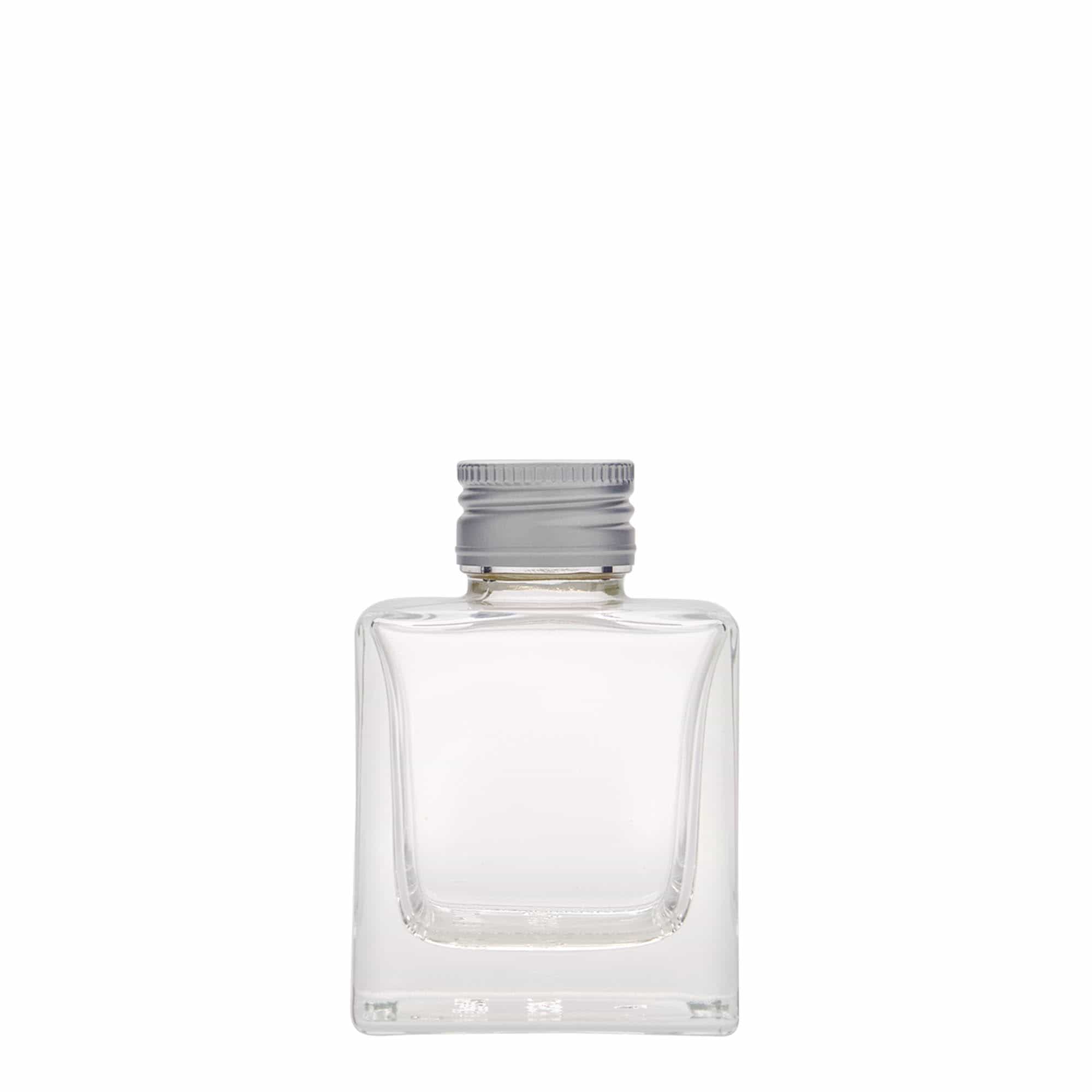 Botella de vidrio de 100 ml «Cube», cuadrada, boca: PP 28