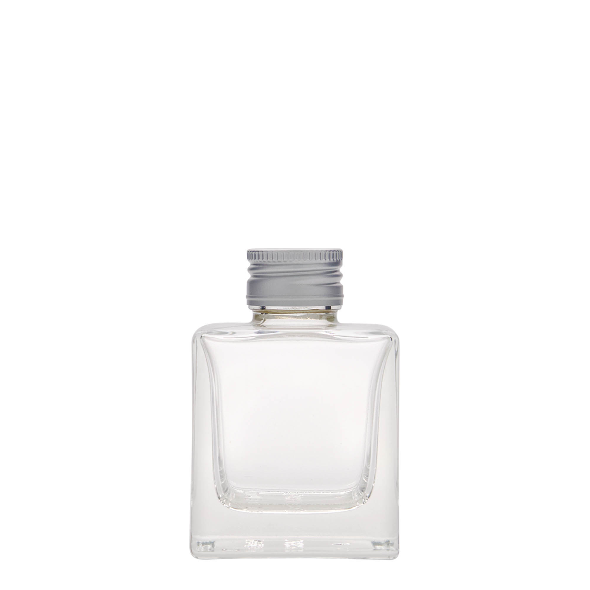 Botella de vidrio de 100 ml «Cube», cuadrada, boca: PP 28