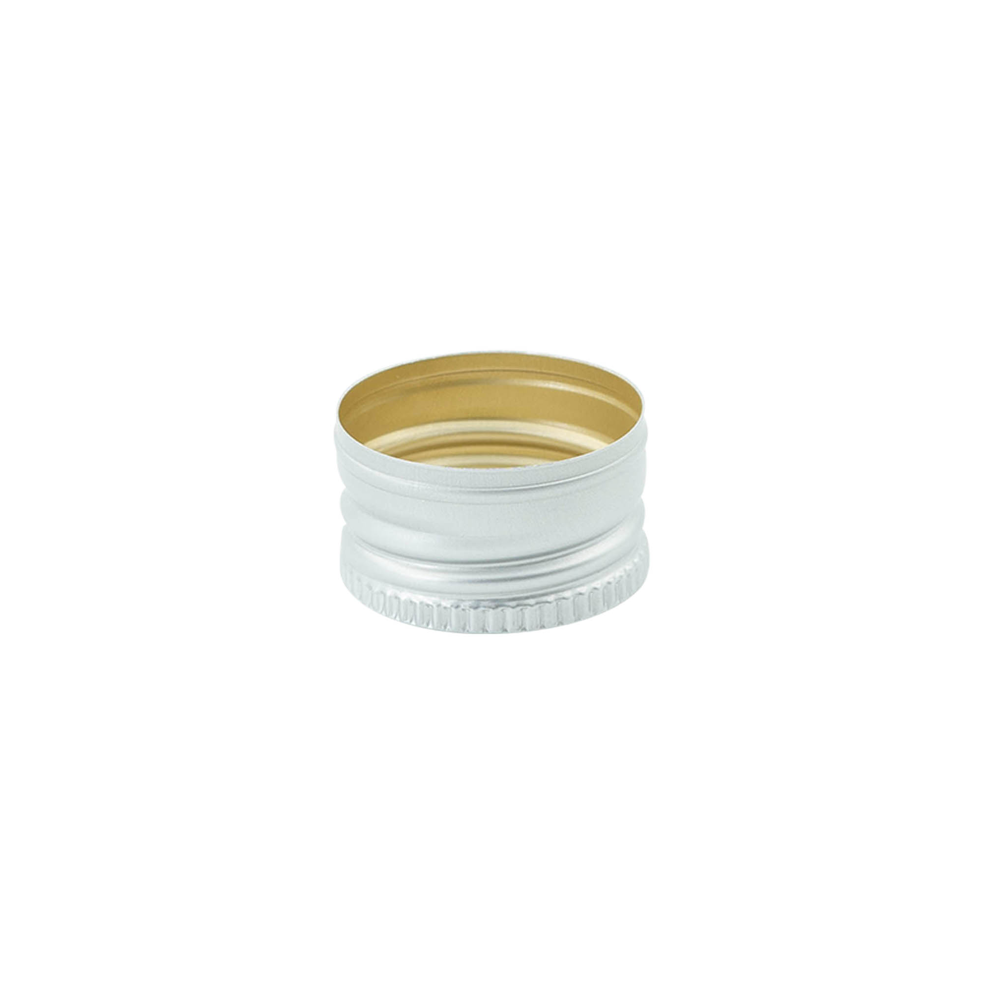 Tapa roscada #, metal, plateada, para boca: PP 28 Tapa roscada #, metal, plateada, para boca: PP 28