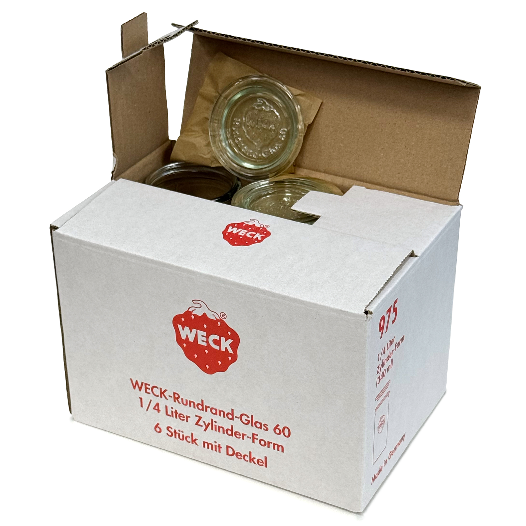 6x 340 ml vaso cilíndrico WECK con tapa de vidrio RR 60
