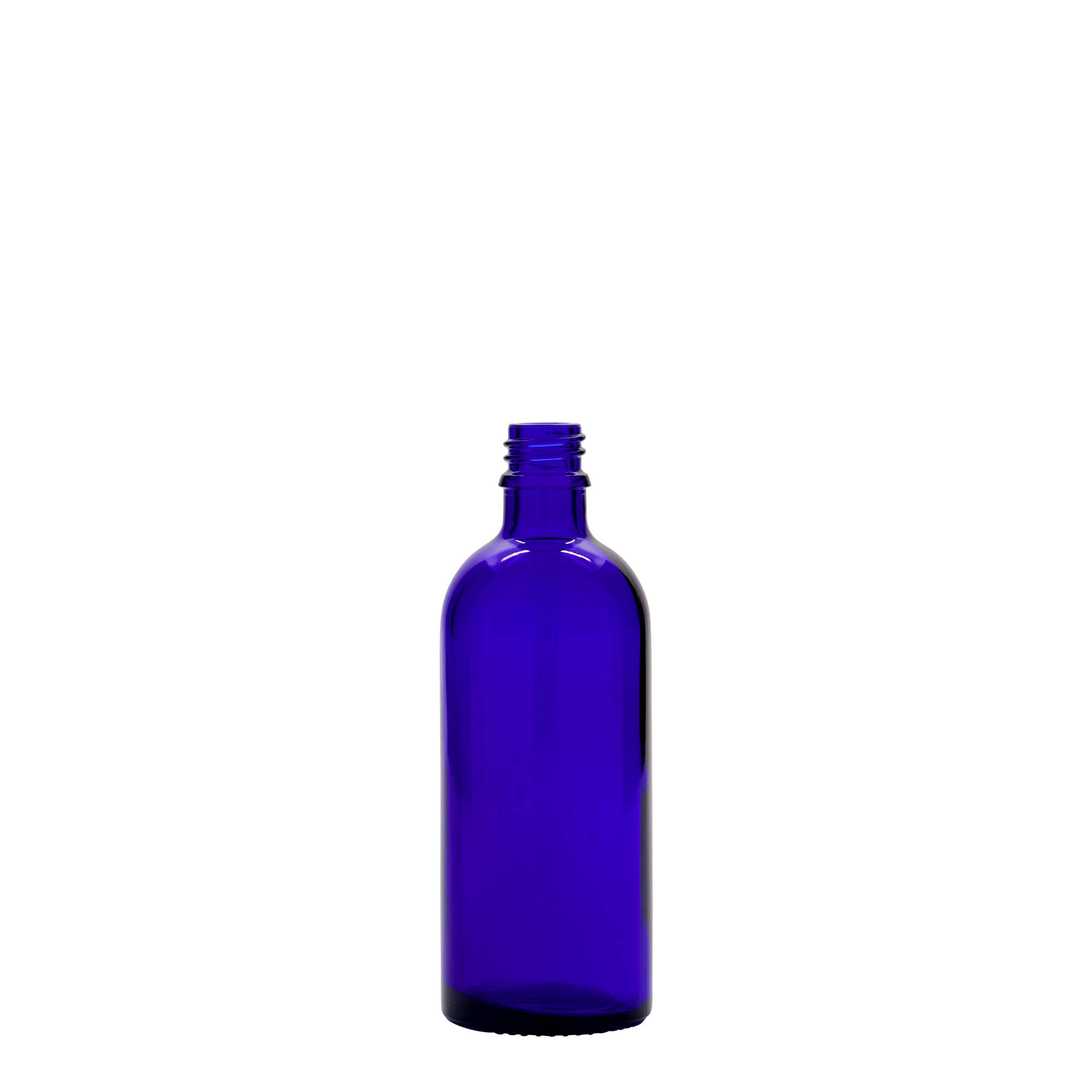 Botella médica de 100 ml, vidrio, azul real, boca: DIN 18