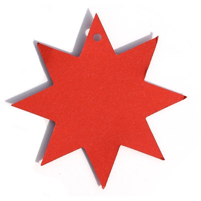Etiqueta colgante con forma de estrella, roja