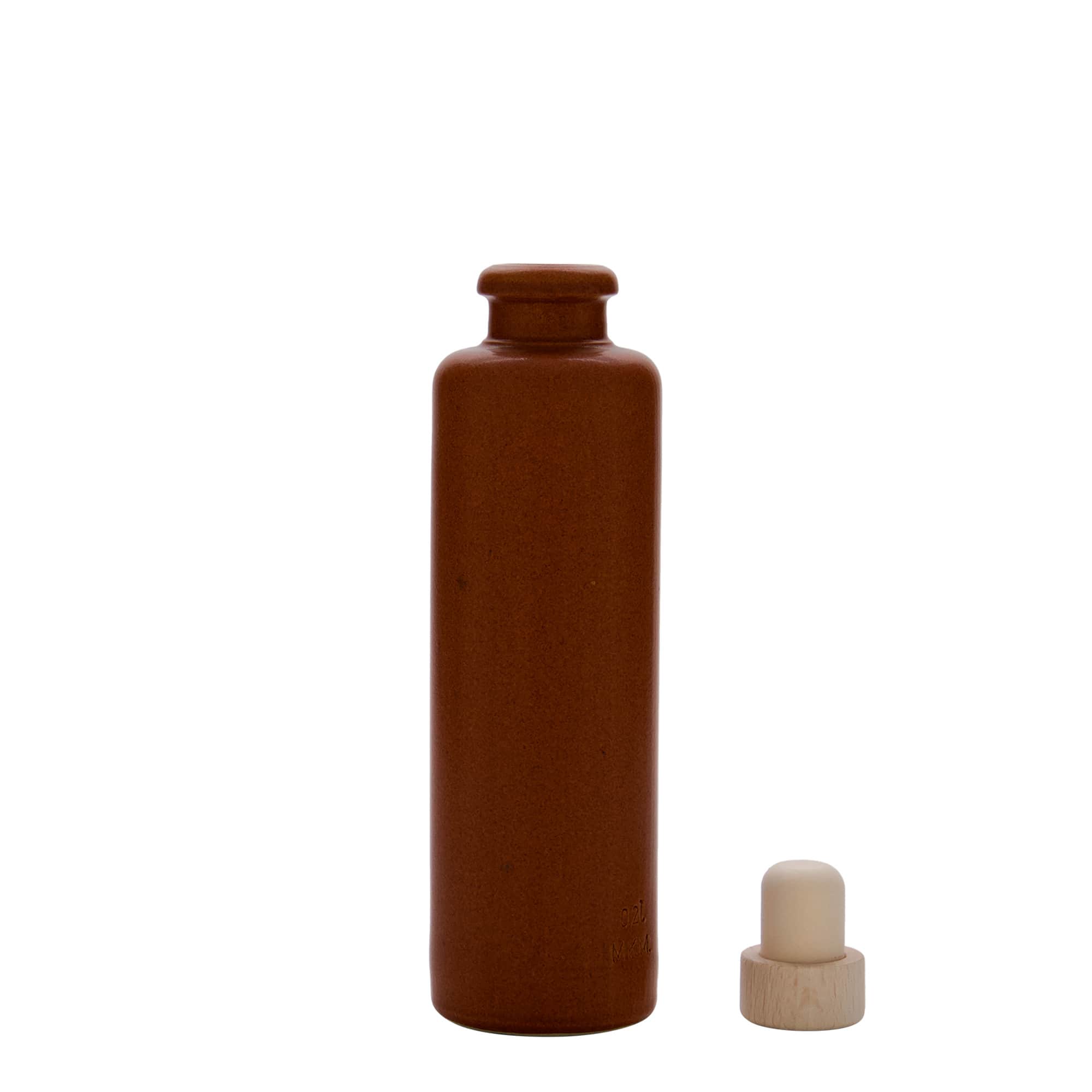 Jarra de barro de 200 ml, gres, rojo-marrón, boca: corcho