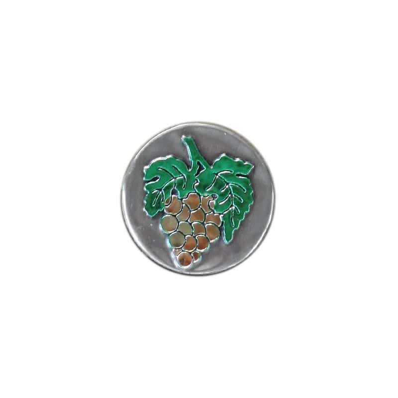 Etiqueta de estaño 'Racimo de uvas', redonda, metal, plateado Etiqueta de estaño 'Racimo de uvas', redonda, metal, plateado