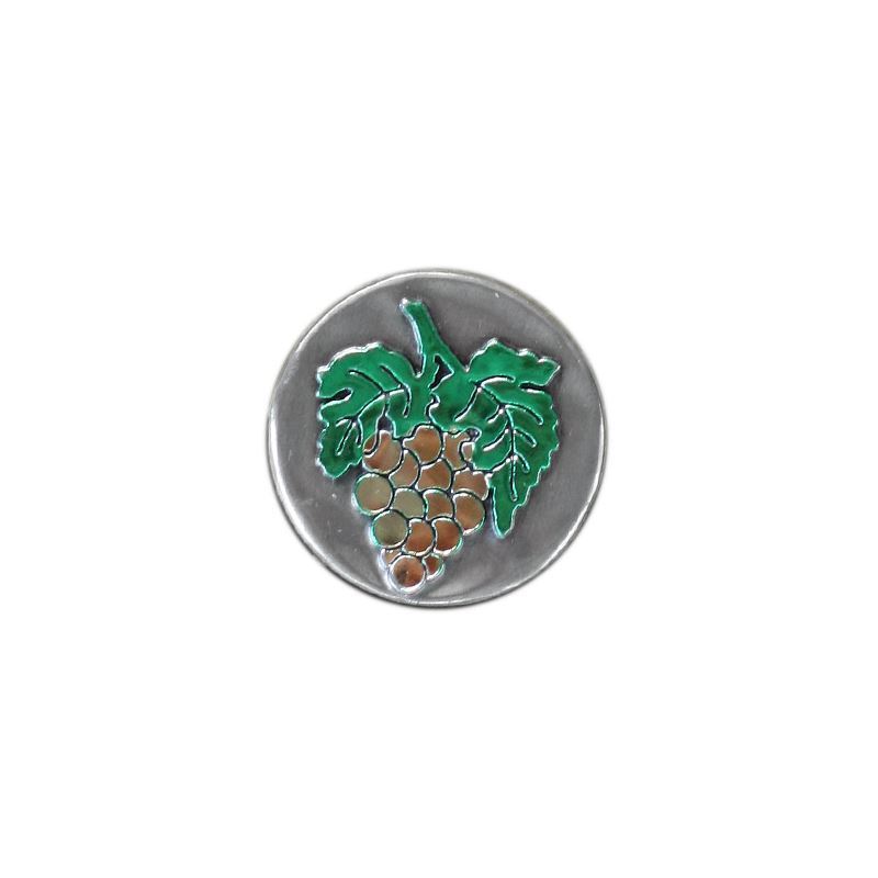 Etiqueta de estaño 'Uva', redonda, metal, plateado Etiqueta de estaño 'Uva', redonda, metal, plateado