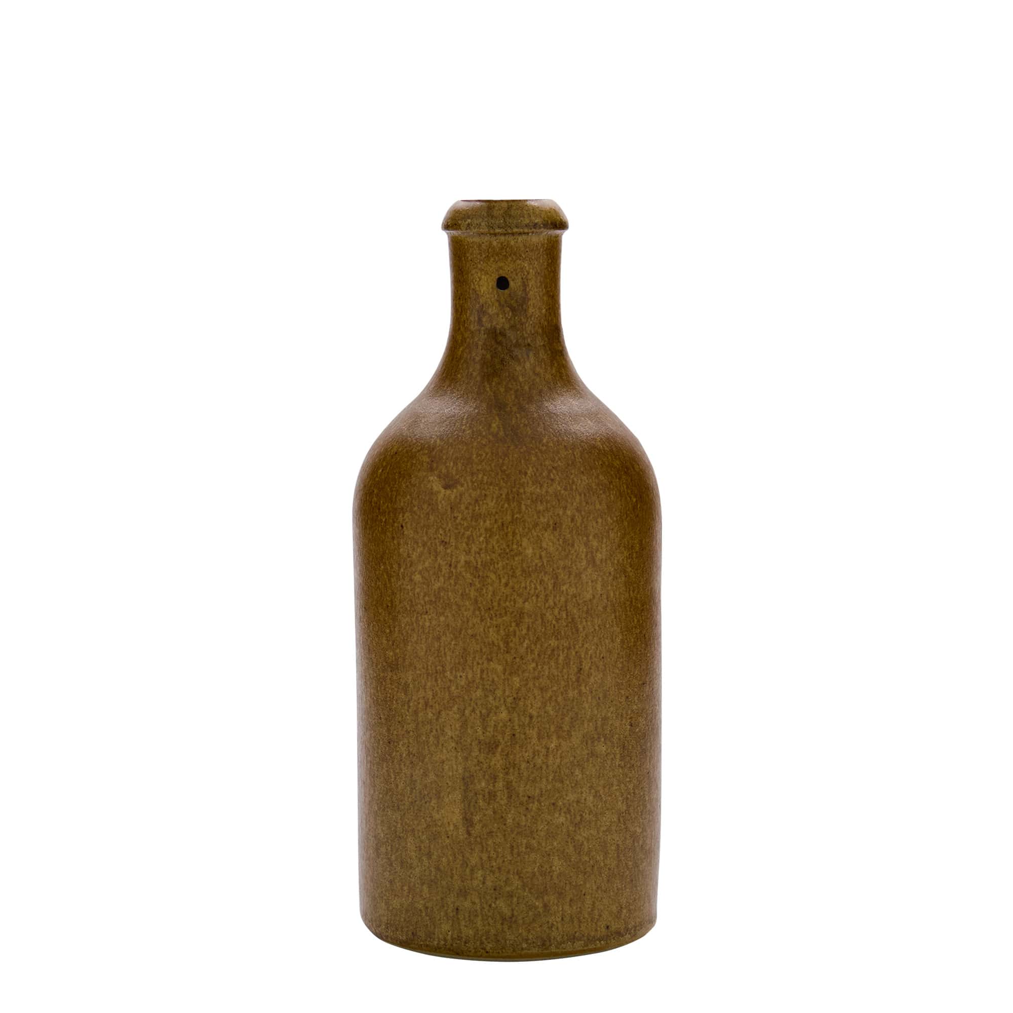 Jarra de barro de 500 ml, gres, cristal marrón, boca: cierre con alambre