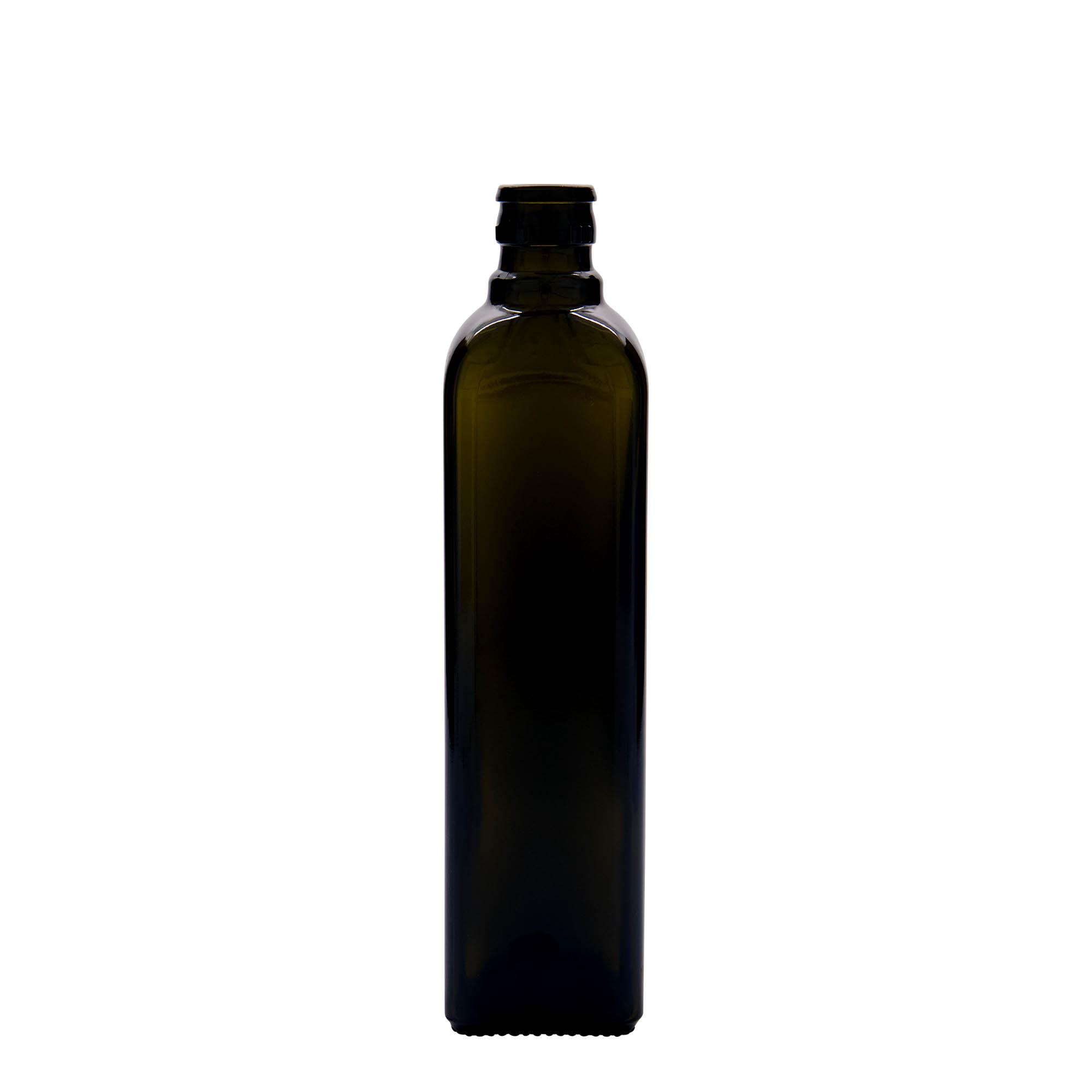 Botella de vinagre/aceite de 500 ml «Quadra», vidrio, cuadrada, verde antiguo, boca: DOP