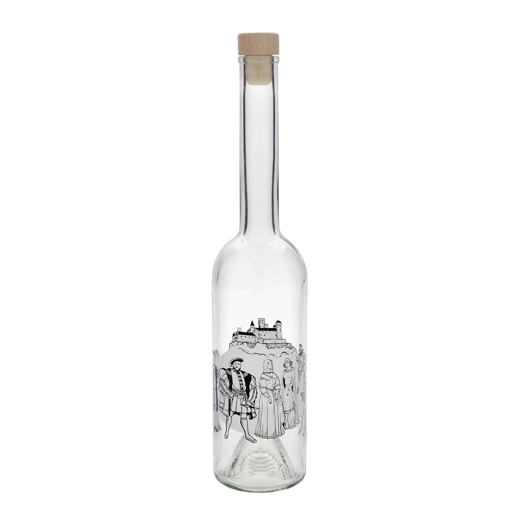 Botella de vidrio 'Opera' de 500 ml, motivo: medievo, boca: corcho