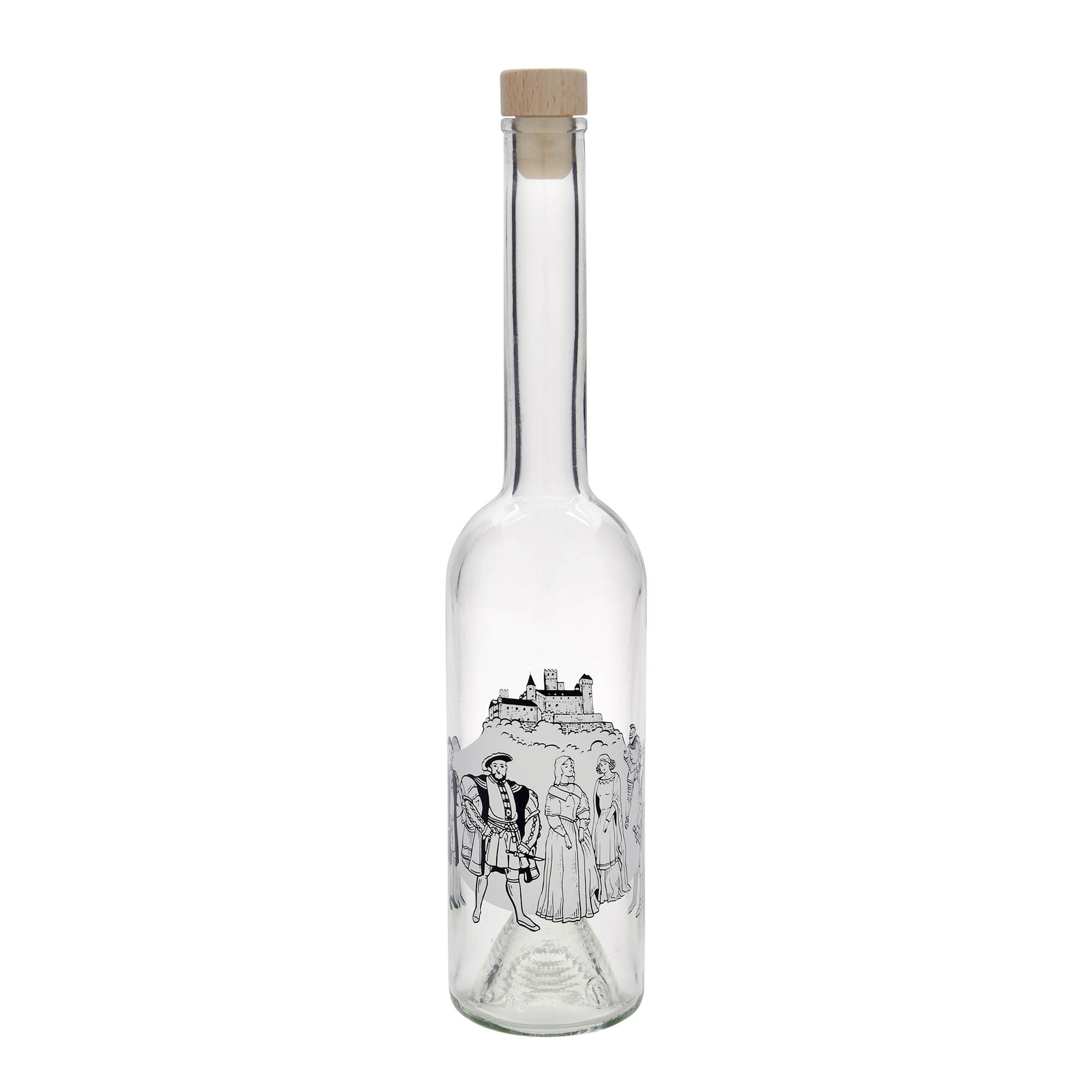 Botella de vidrio de 500 ml «Ópera», motivo: Edad Media, boca: corcho