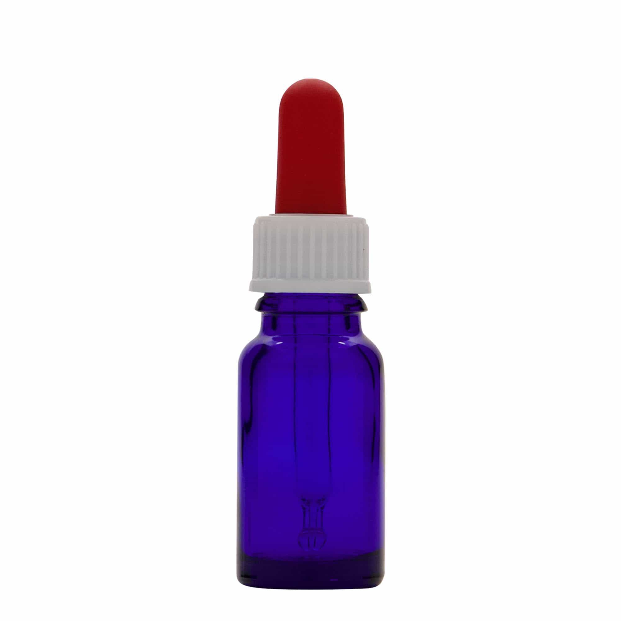 Frasco cuentagotas de medicamentos de 10 ml, vidrio, azul real-rojo, boca: DIN 18 Frasco cuentagotas de medicamentos de 10 ml, vidrio, azul real-rojo, boca: DIN 18
