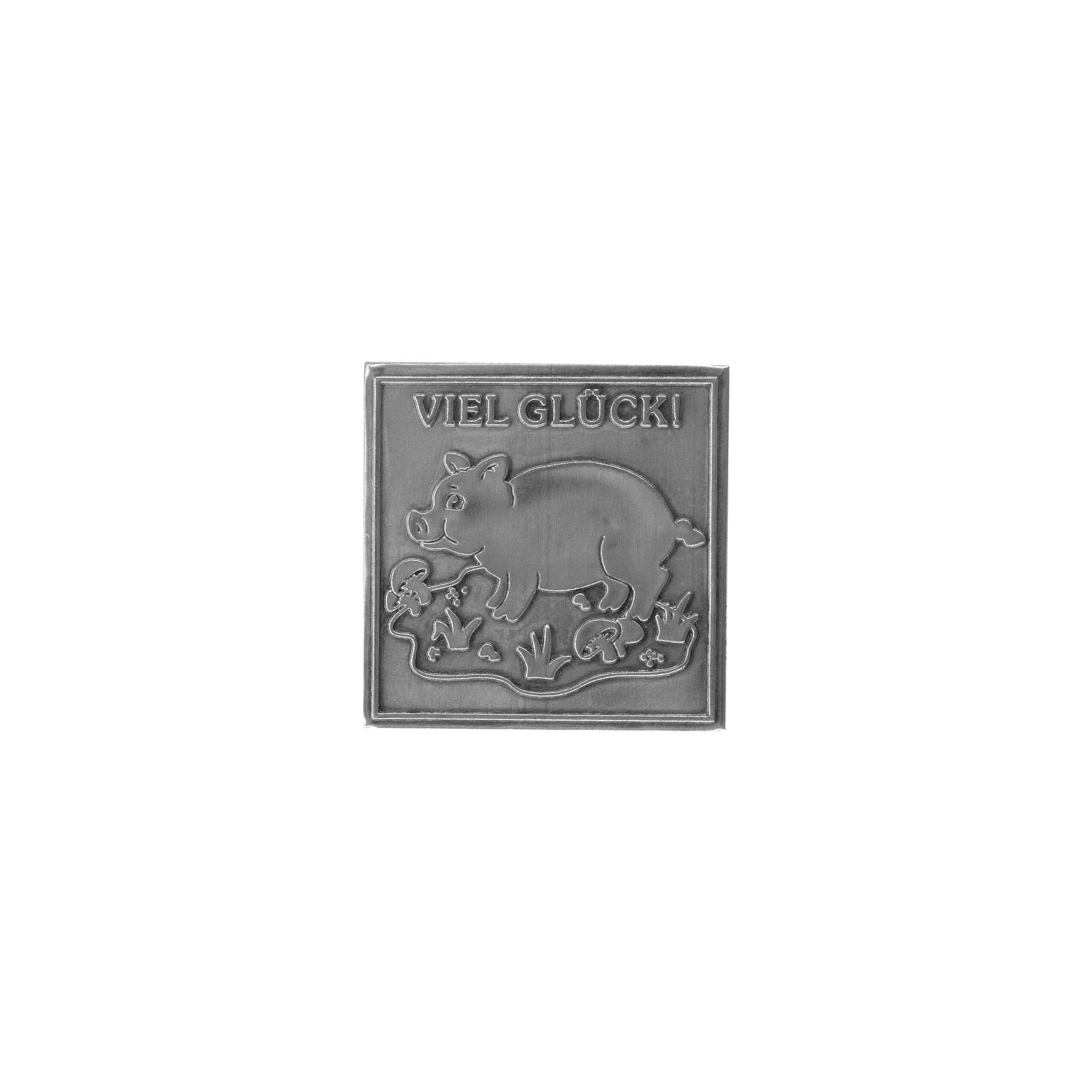 Etiqueta de estaño 'Buena suerte', cuadrada, metal, plateado Etiqueta de estaño 'Buena suerte', cuadrada, metal, plateado