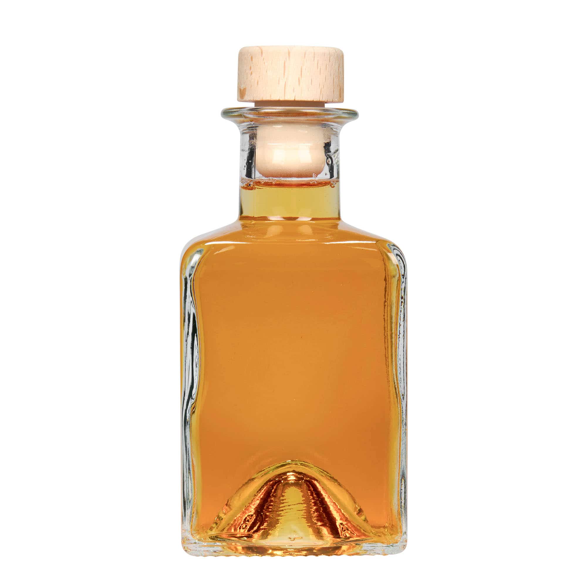 Botella de vidrio 'Kubica' de 200 ml, cuadrada, boca: corcho