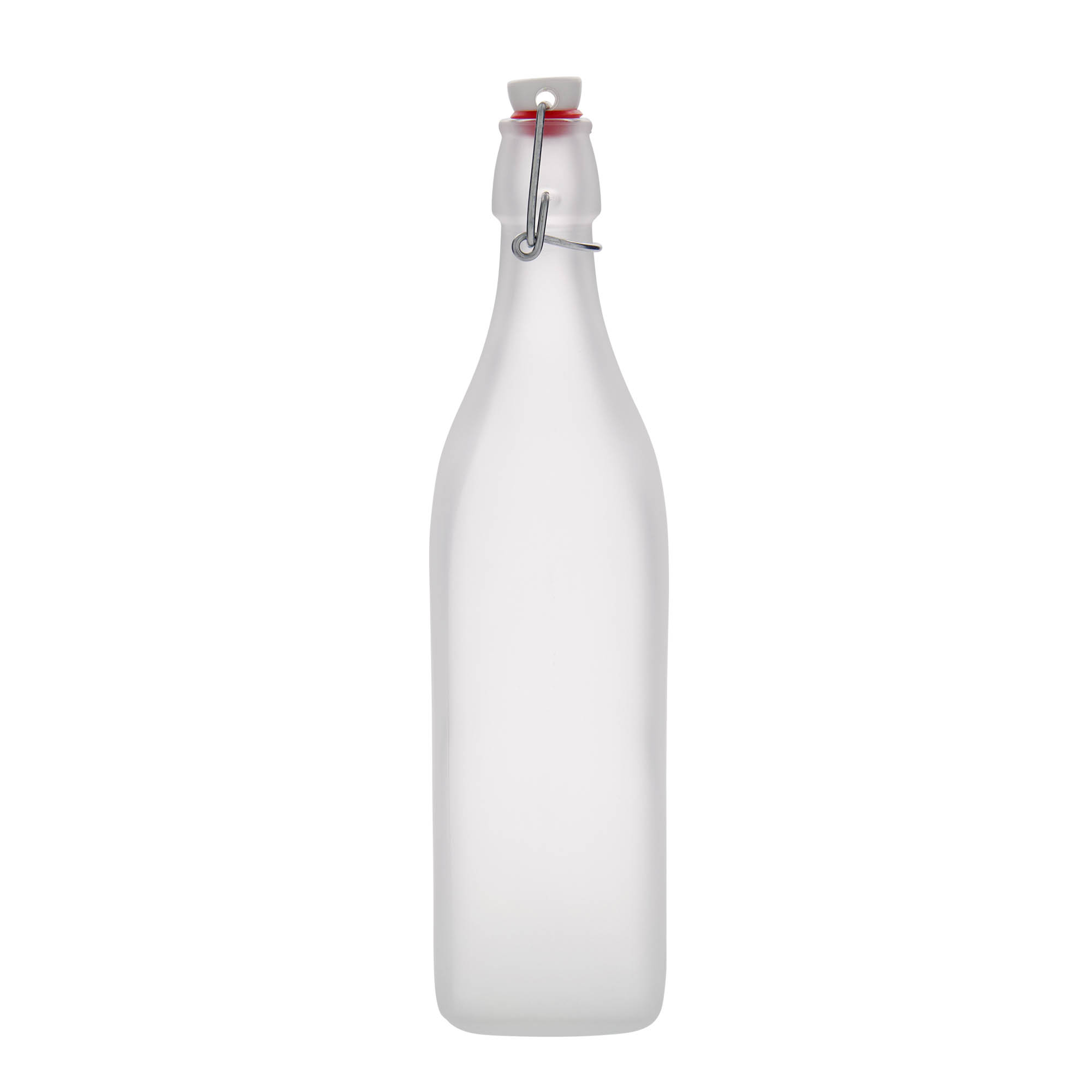 Botella de vidrio 'Swing' de 1000 ml, cuadrada, blanco, boca: tapón mecánico