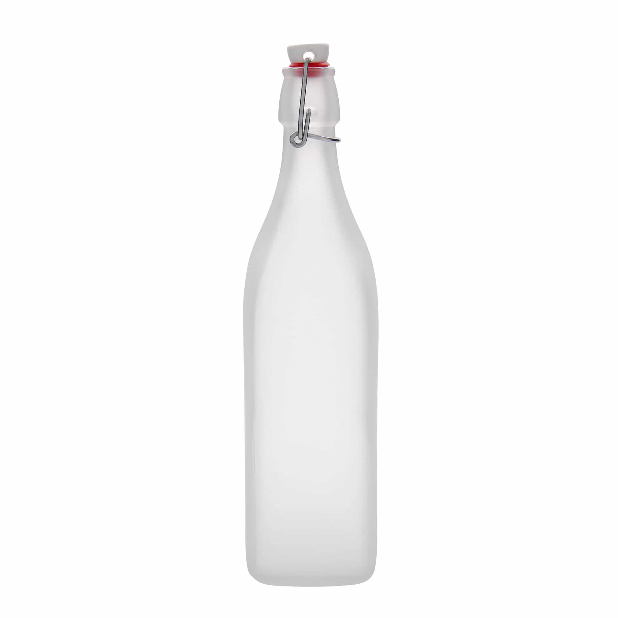 Botella de vidrio 'Swing' de 1000 ml, cuadrada, blanco, boca: tapón mecánico