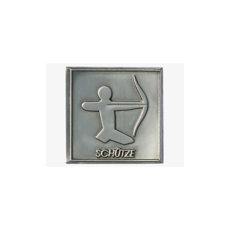 Etiqueta de estaño «Sagitario», cuadrada, metal, plateado