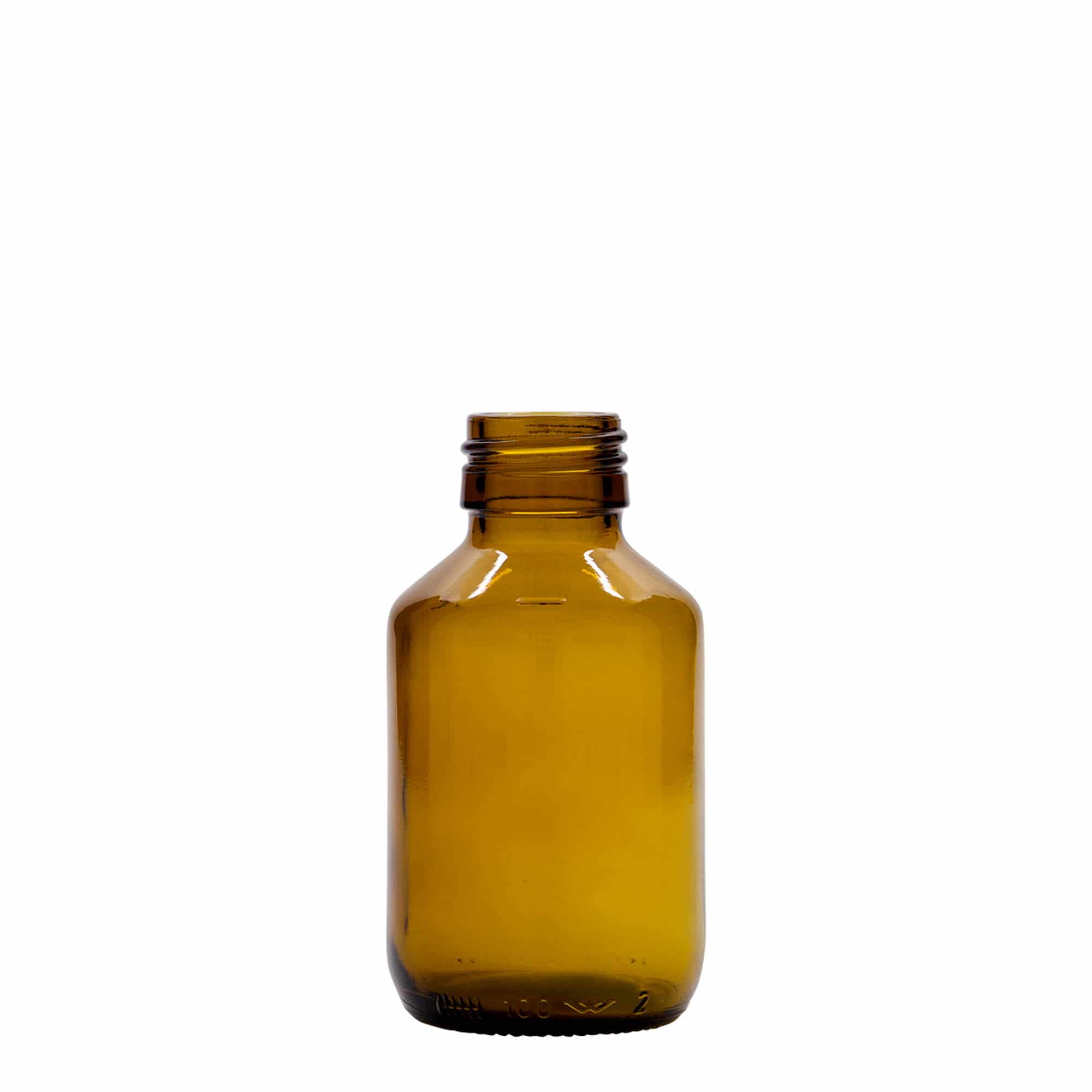 Frasco de medicamentos de 100 ml, marrón, vidrio, boca: PP 28 Frasco de medicamentos de 100 ml, marrón, vidrio, boca: PP 28