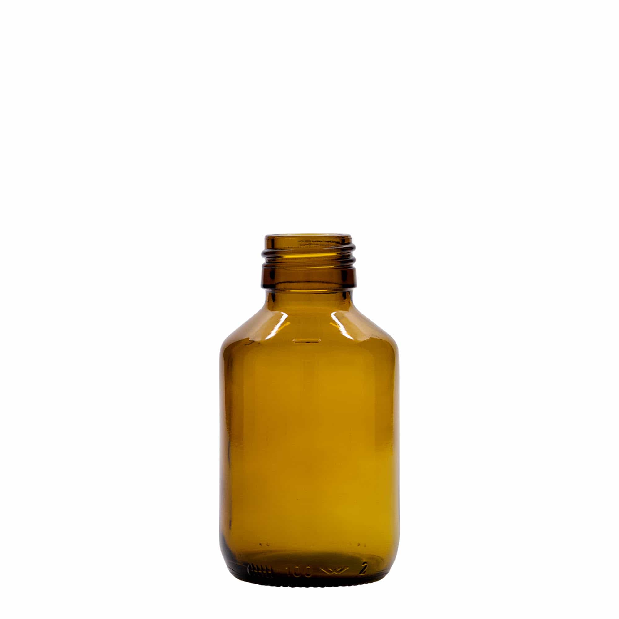 100 ml frasco medicinal, marrón, vidrio, boca: PP 28