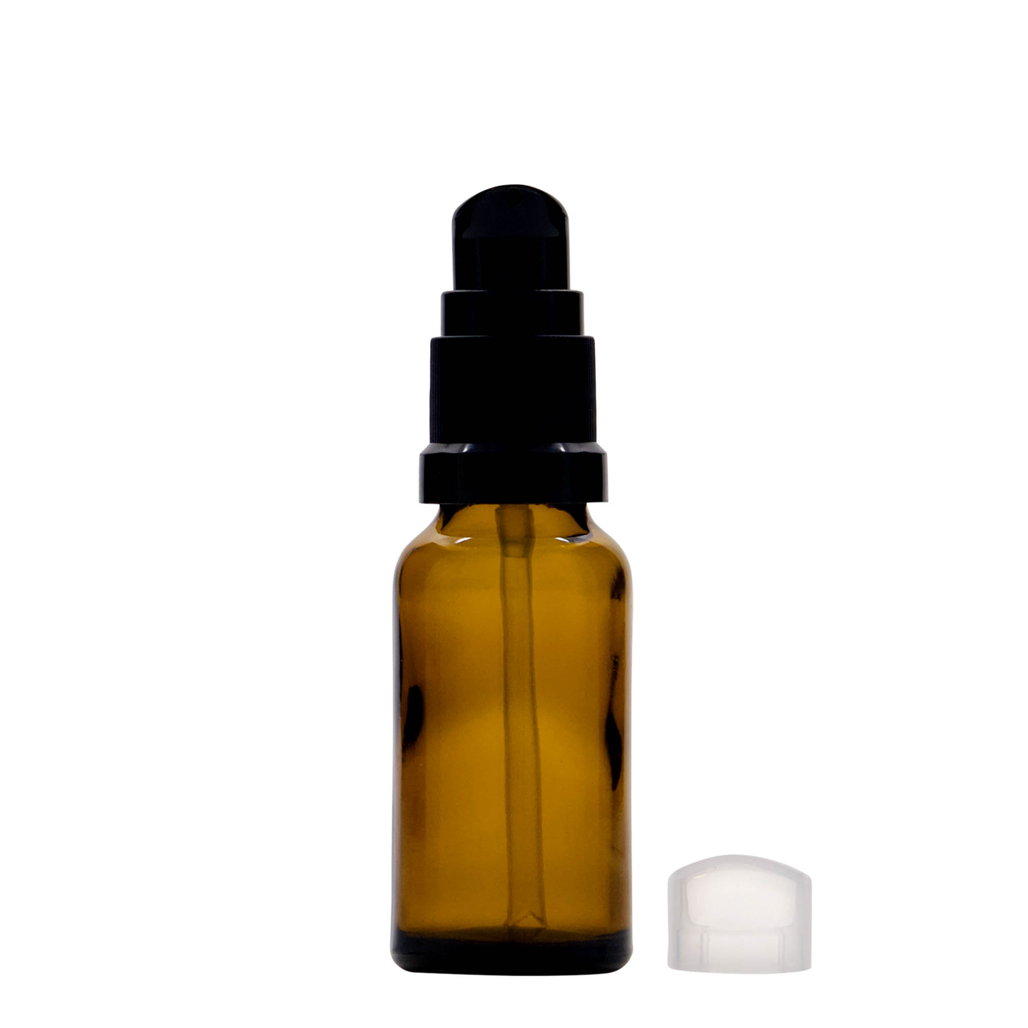 Frasco medicinal de 20 ml con bomba dosificadora para loción, vidrio, marrón, boca: DIN 18 Frasco medicinal de 20 ml con bomba dosificadora para loción, vidrio, marrón, boca: DIN 18