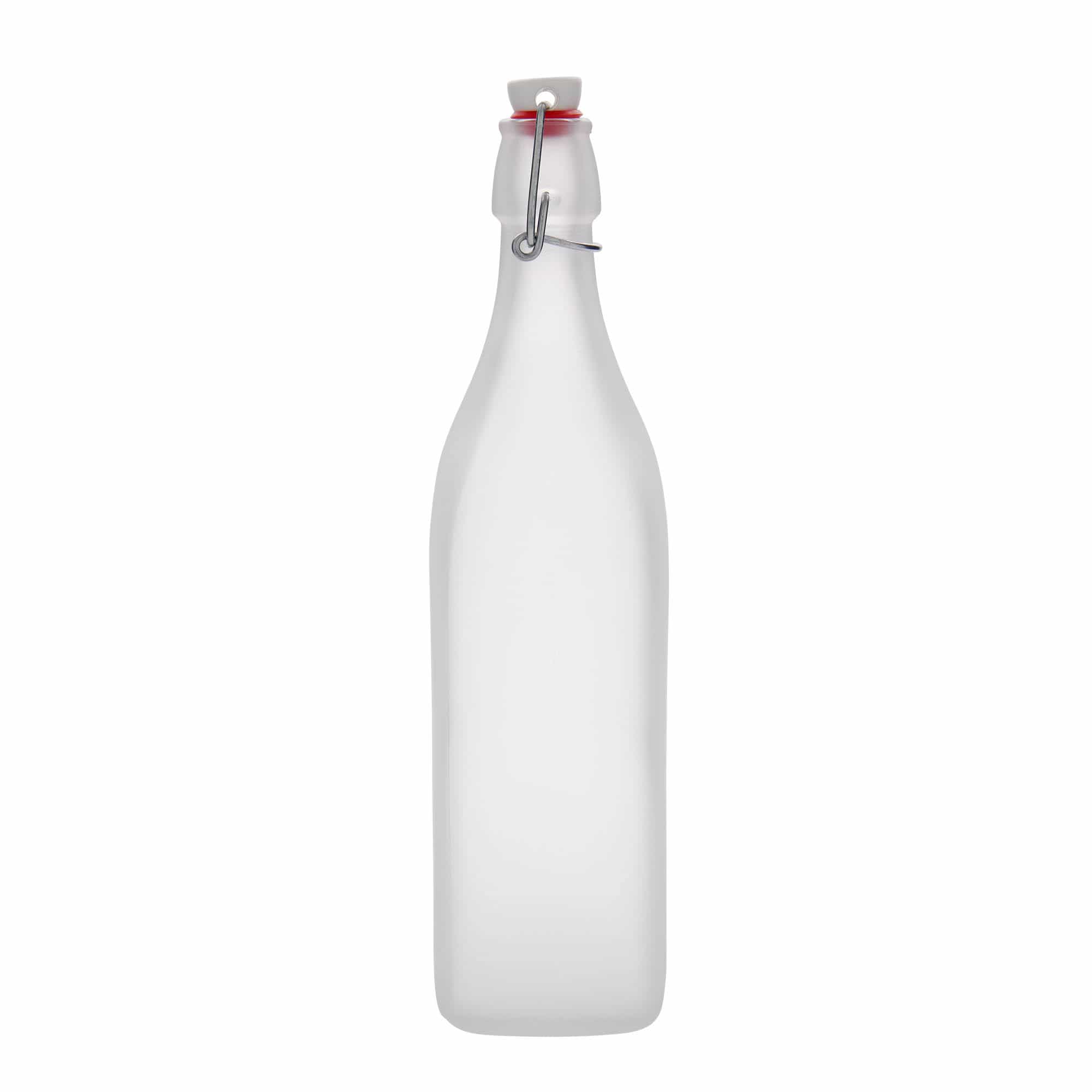 Botella de vidrio 'Swing' de 1000 ml, cuadrada, blanco, boca: tapón mecánico Botella de vidrio 'Swing' de 1000 ml, cuadrada, blanco, boca: tapón mecánico