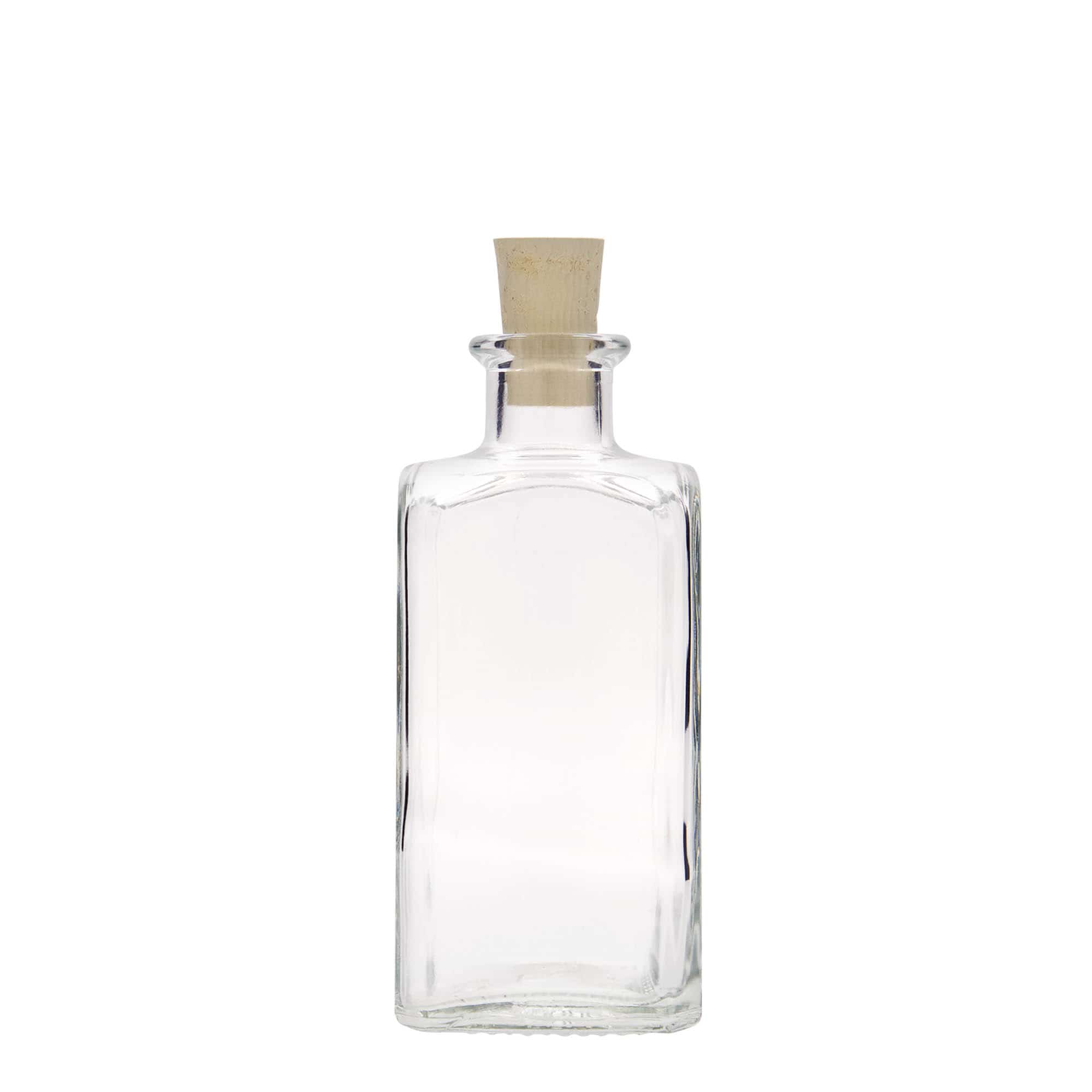 Botella de vidrio de 250 ml Apotheker Carré, cuadrada, boca: corcho