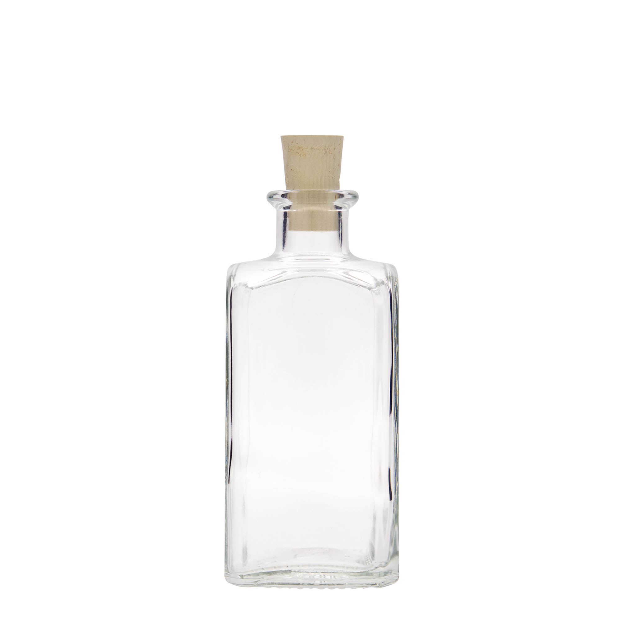 Botella de vidrio de 250 ml Apotheker Carré, cuadrada, boca: corcho Botella de vidrio de 250 ml Apotheker Carré, cuadrada, boca: corcho