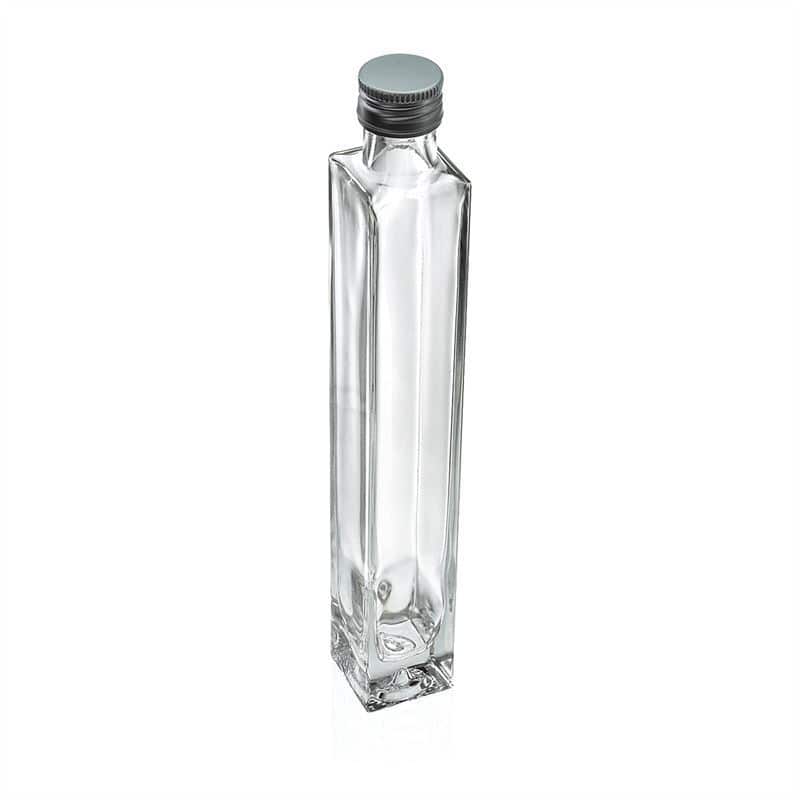 Botella de vidrio 'Tommy' de 200 ml, cuadrada, boca: PP 28