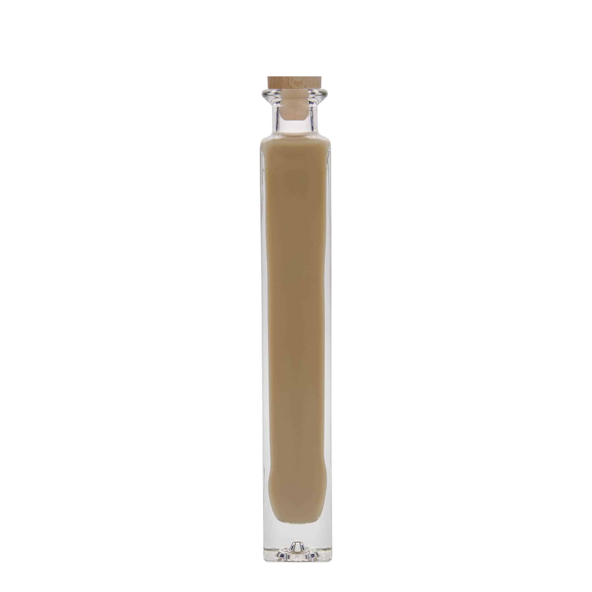 Botella de vidrio 'Tommy' de 200 ml, cuadrada, boca: corcho