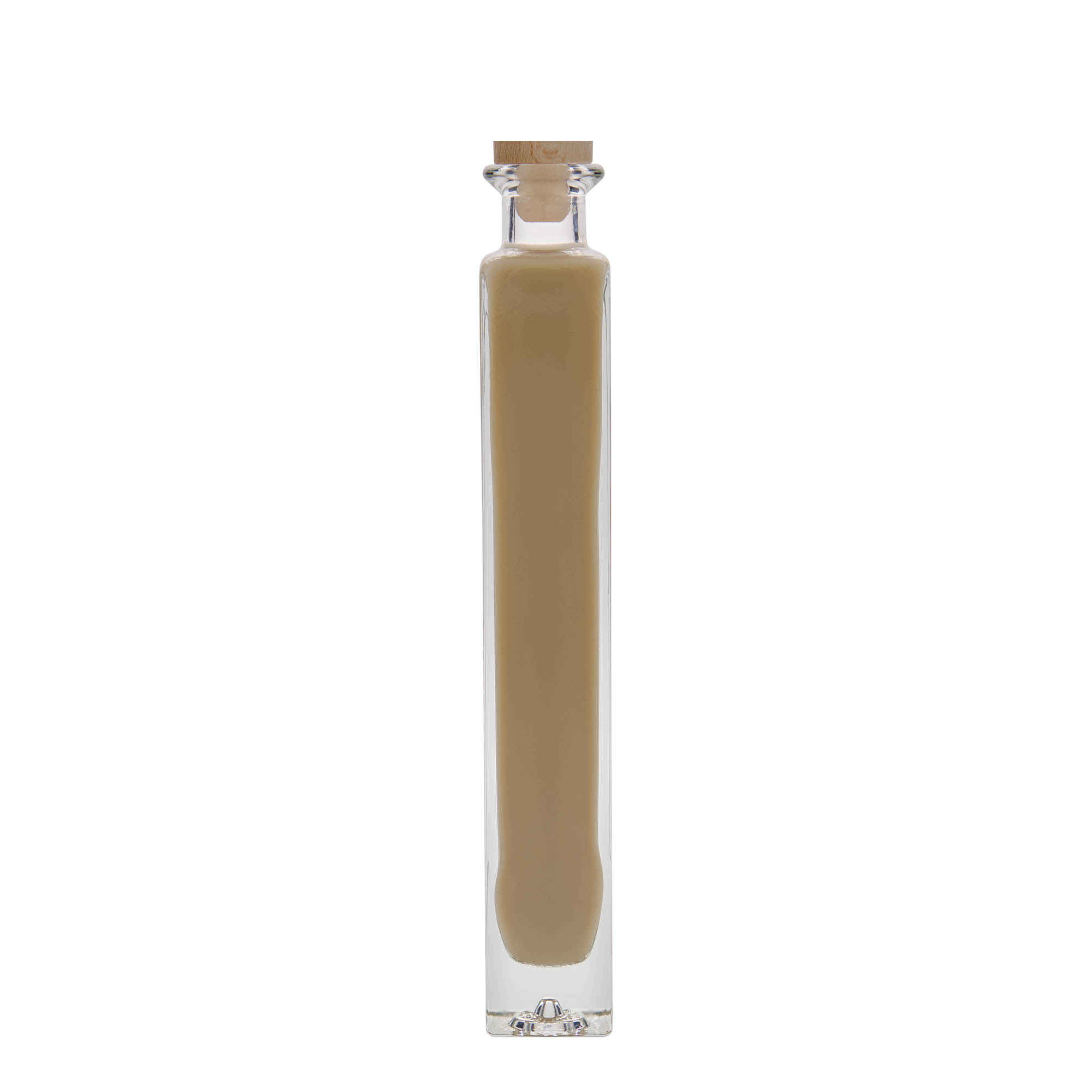 Botella de vidrio de 200 ml 'Tommy', cuadrada, boca: corcho