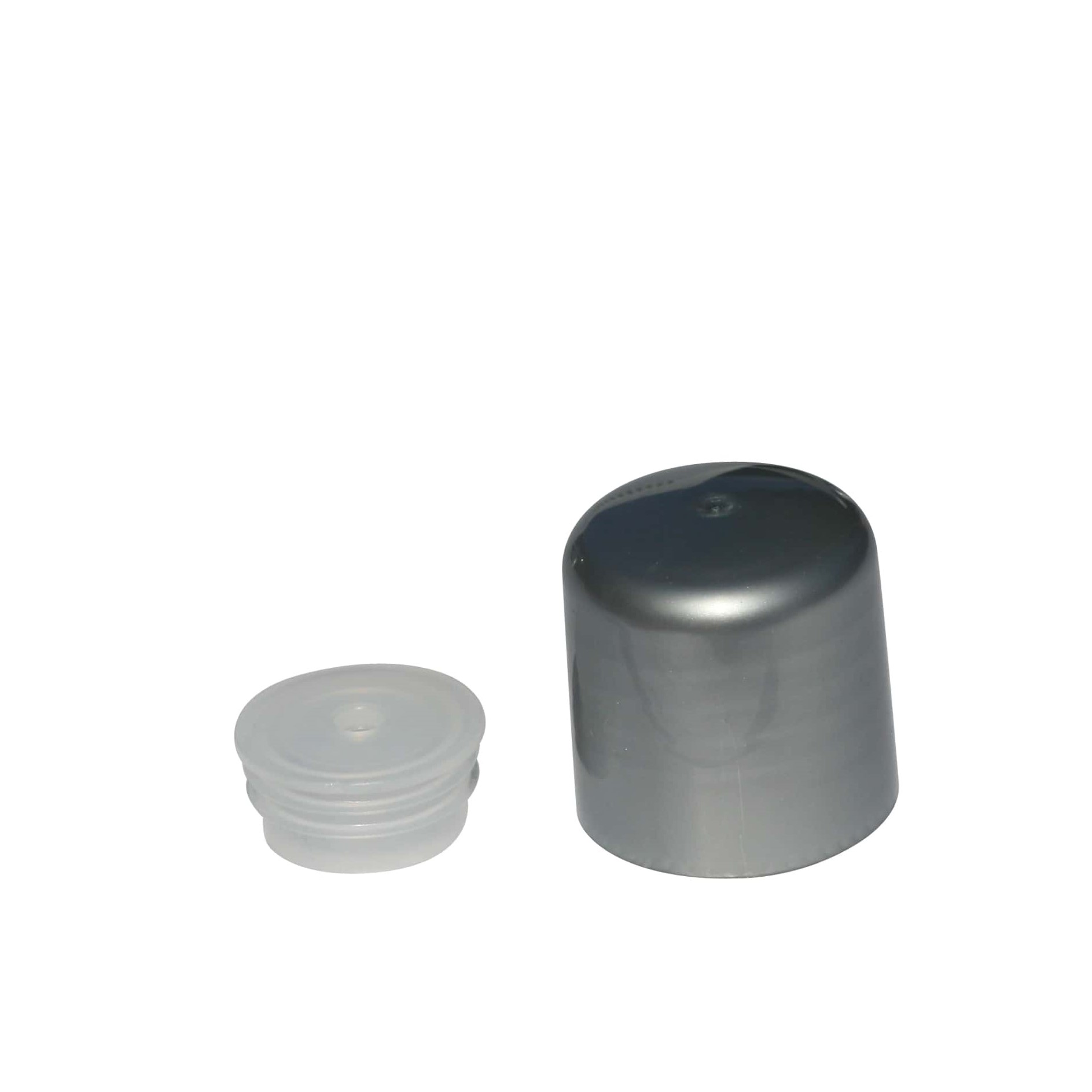 Tapón de rosca con inserto dosificador, plástico de PP, plateado, para boca: GPI 24/410
